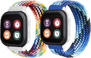 2 Packs Nylon Braided Band Replacement for Gizmo Watch 2/1 Gabb Watch SyncUP Watch,20mm Kids Breathable Solo Loop Stretchy Strap for Boys and Girls (Rainbow&Colorful Blue)