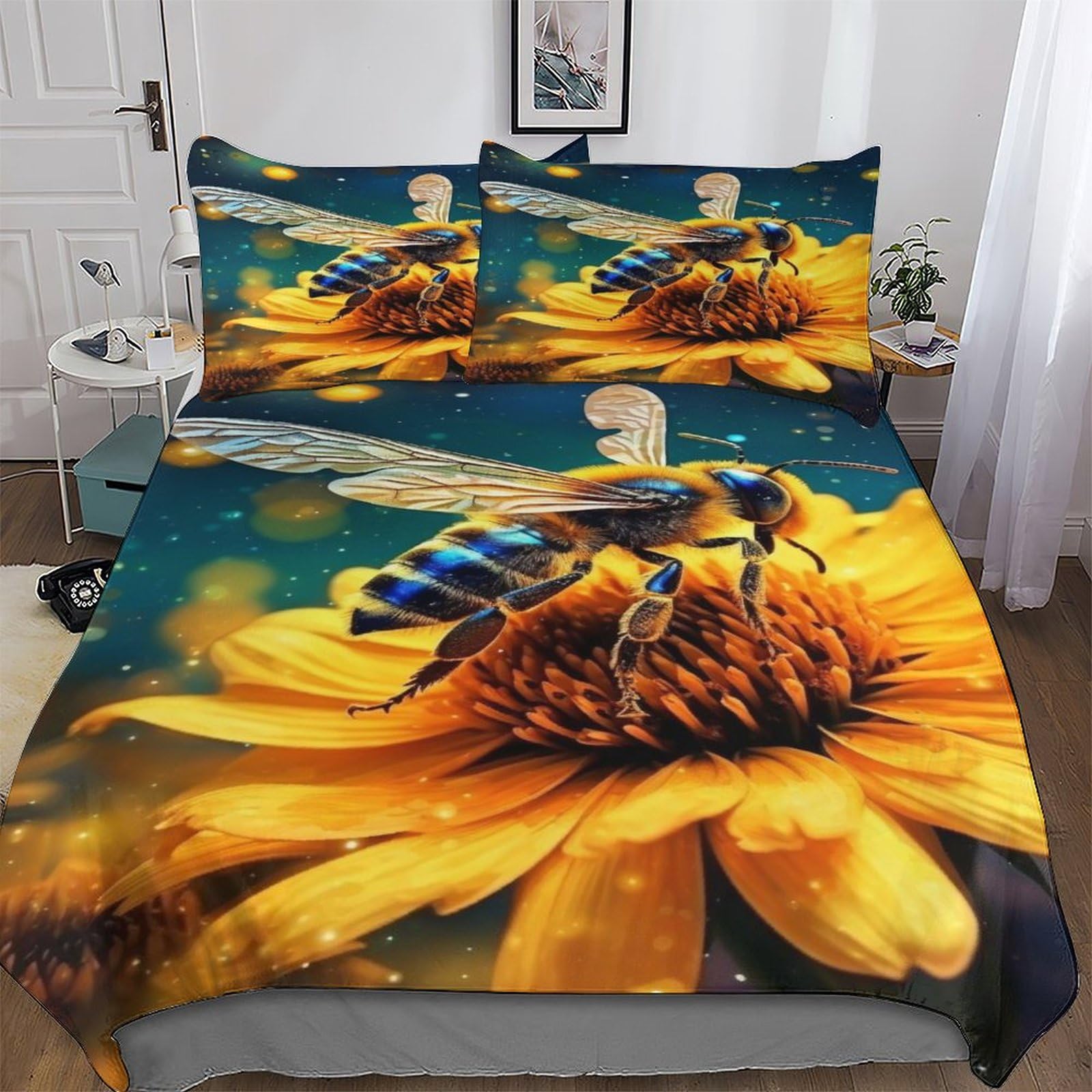 Parure de lit abeille housse de couette enfants adultes en microfibre