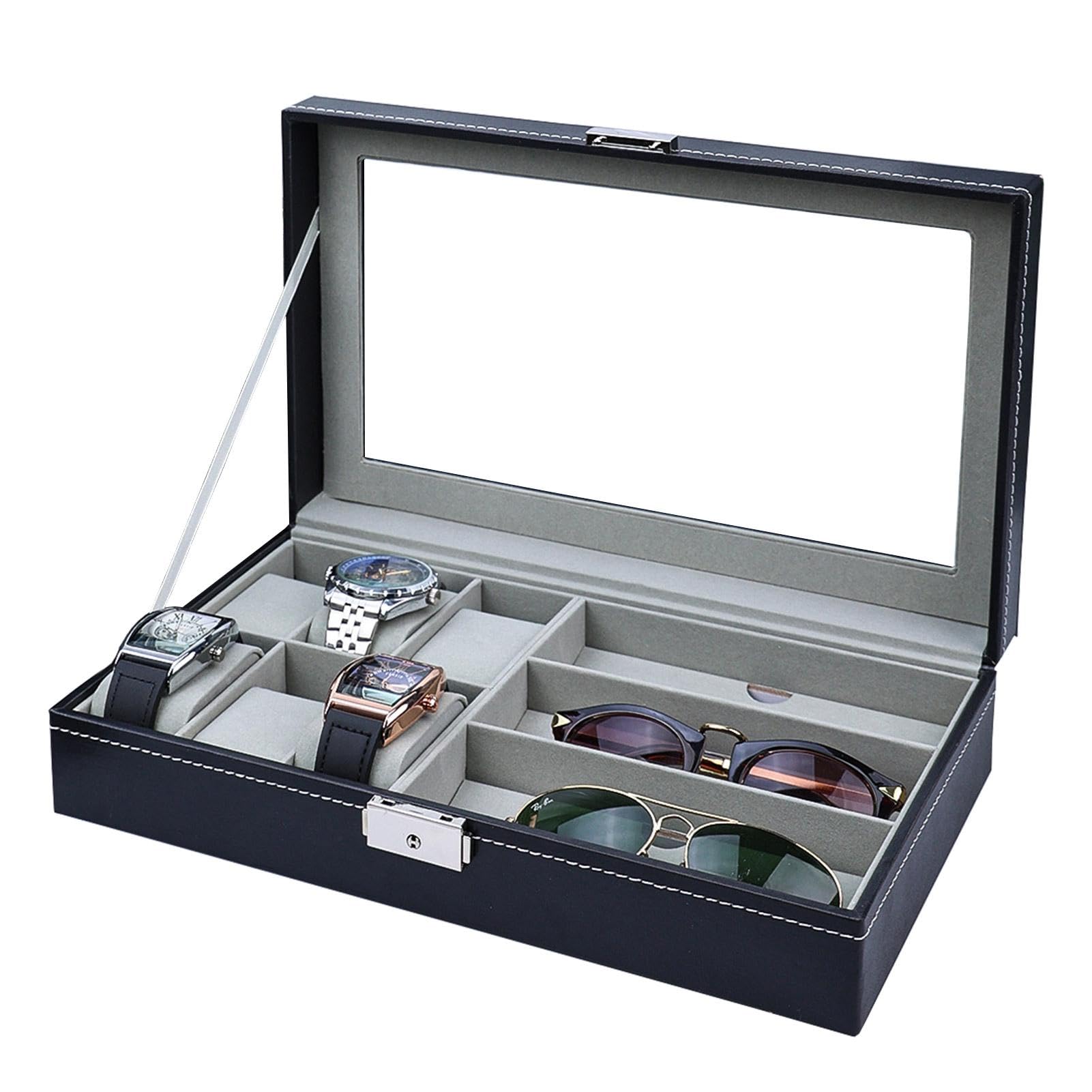 Vitrine de montre et organiseur de lunettes anti-rayures en cuir