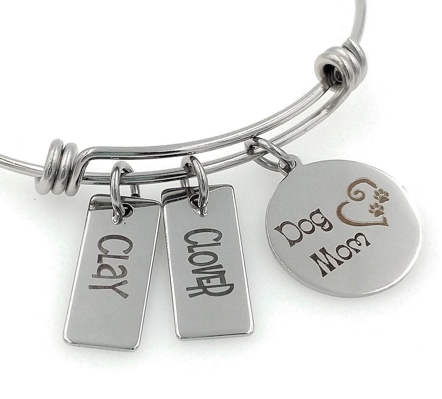 Dog Mom Bangle BraceletPersonalized, Engraved, Expandable
