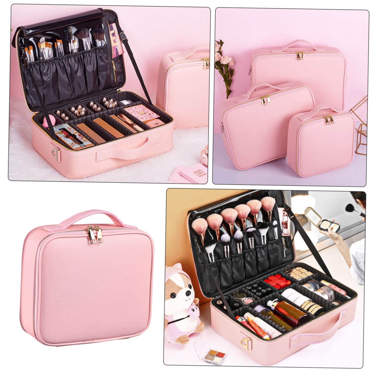 Didiseaon Pochette Porta Trucchi in Pelle Pu con Divisori Regolabili e Chiusura a Zip, Organizer Cosmetici Facile da Usare per Casa e Viaggio