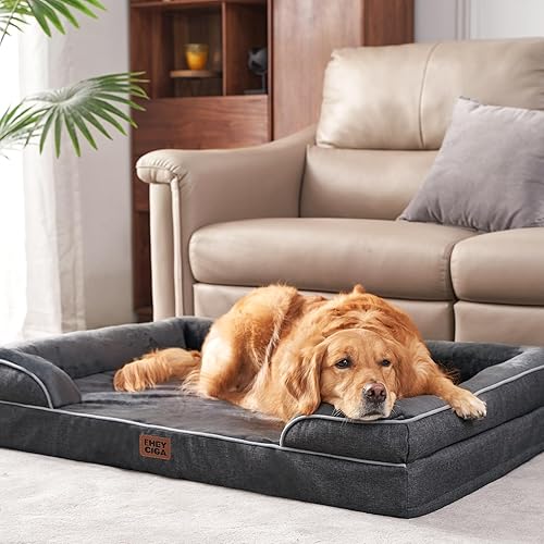 Miniatura 9 de EHEYCIGA Camas ortopédicas para perros grandes, cama grande de espuma viscoelástica impermeable con lados, parte inferior antideslizante y espuma
