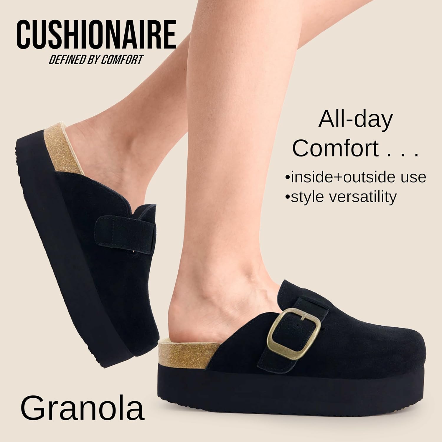 CUSHIONAIRE Women's Granola *Previous Buckle Issue Fixed* Genuine Suede Cork Footbed Platform Clog, +Comfort, Wide Widths Available - Image 5