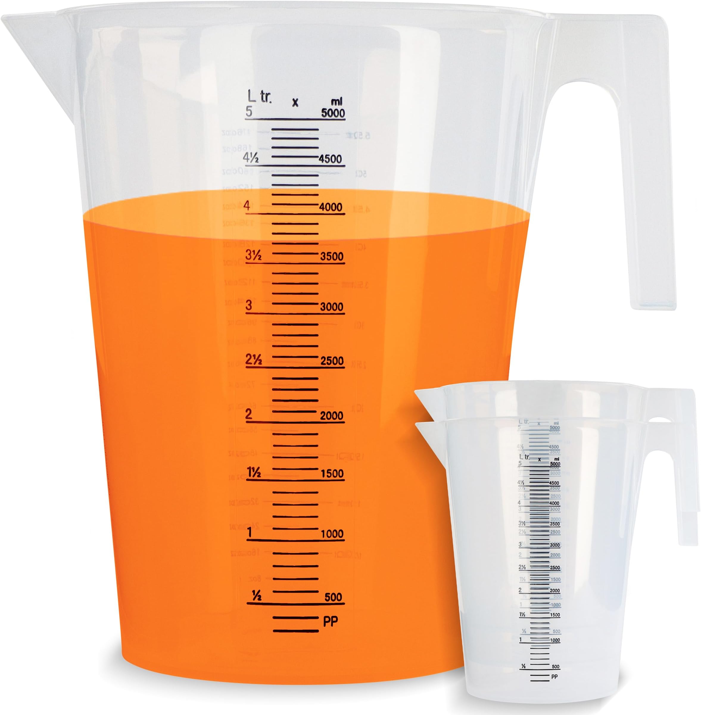 ABN Large Plastic Measuring Pitcher 3-Pack - 5 Liter Measuring Container with Measurements Mixing Pitcher for Paint Motor Oil Fluids Pool Chemicals