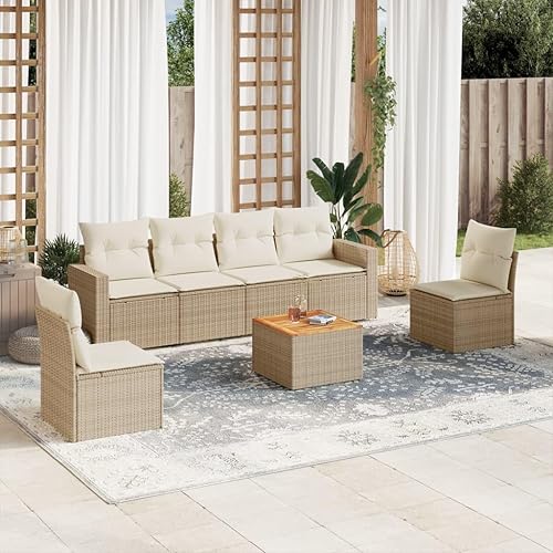 Modern 7-Piece Garden Sofa Set for Outdoor Patio, Brown Poly