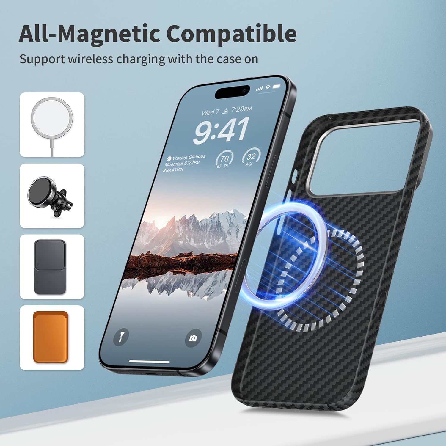 memumi Case for iPhone 17 Pro Aramid Fiber+Tempered Glass Screen Protector, Compatible with Mag Safe for iPhone 17 Pro Slim Case in Carbon Fiber Design, Black