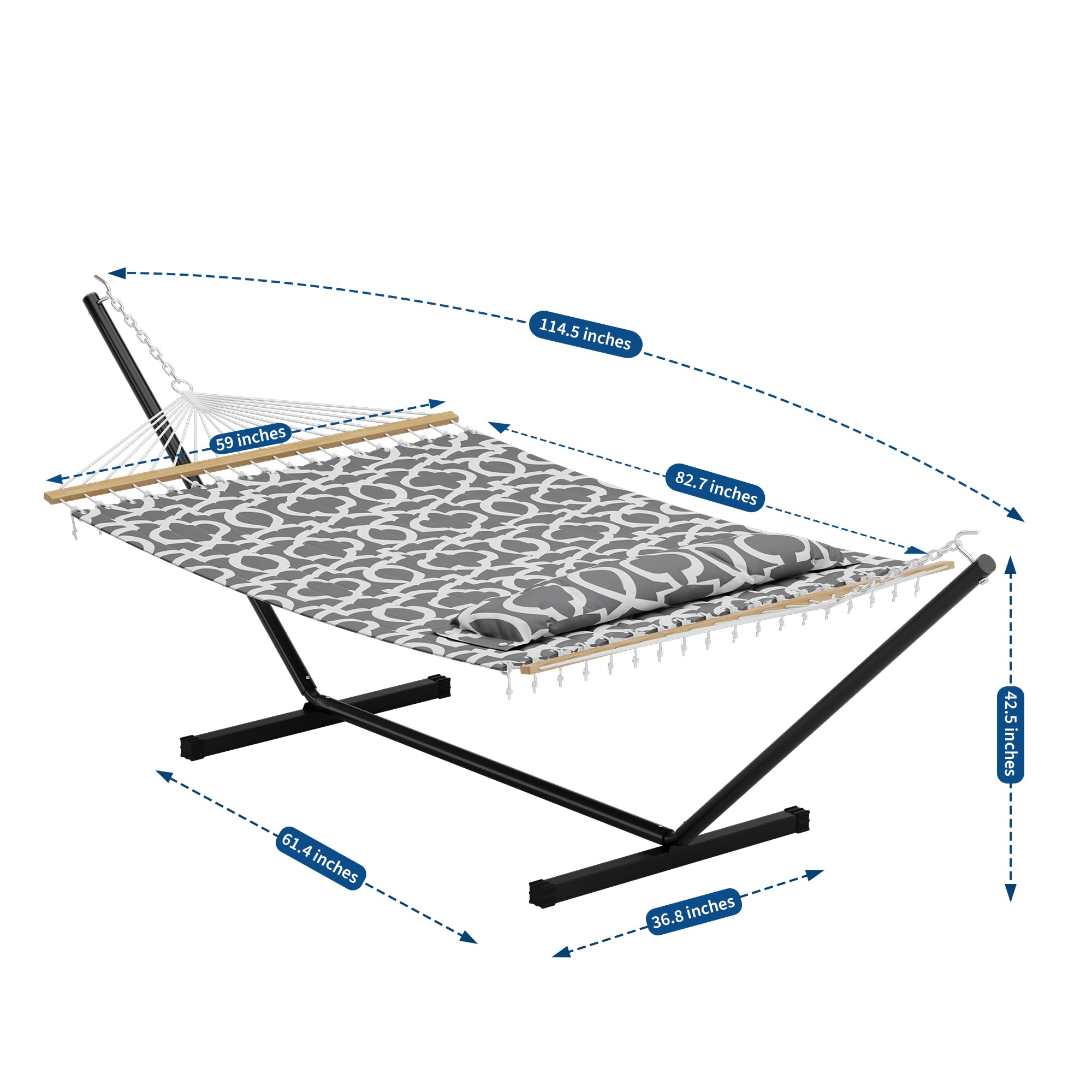 Hamac avec Support sur Pied XXL, Hamac Double 2 Personnes, Structure Acier Stable 18kg, Toile Élargie 300x100cm, Charge 200kg, pour Jardin, Terrasse, Camping, Intérieur
