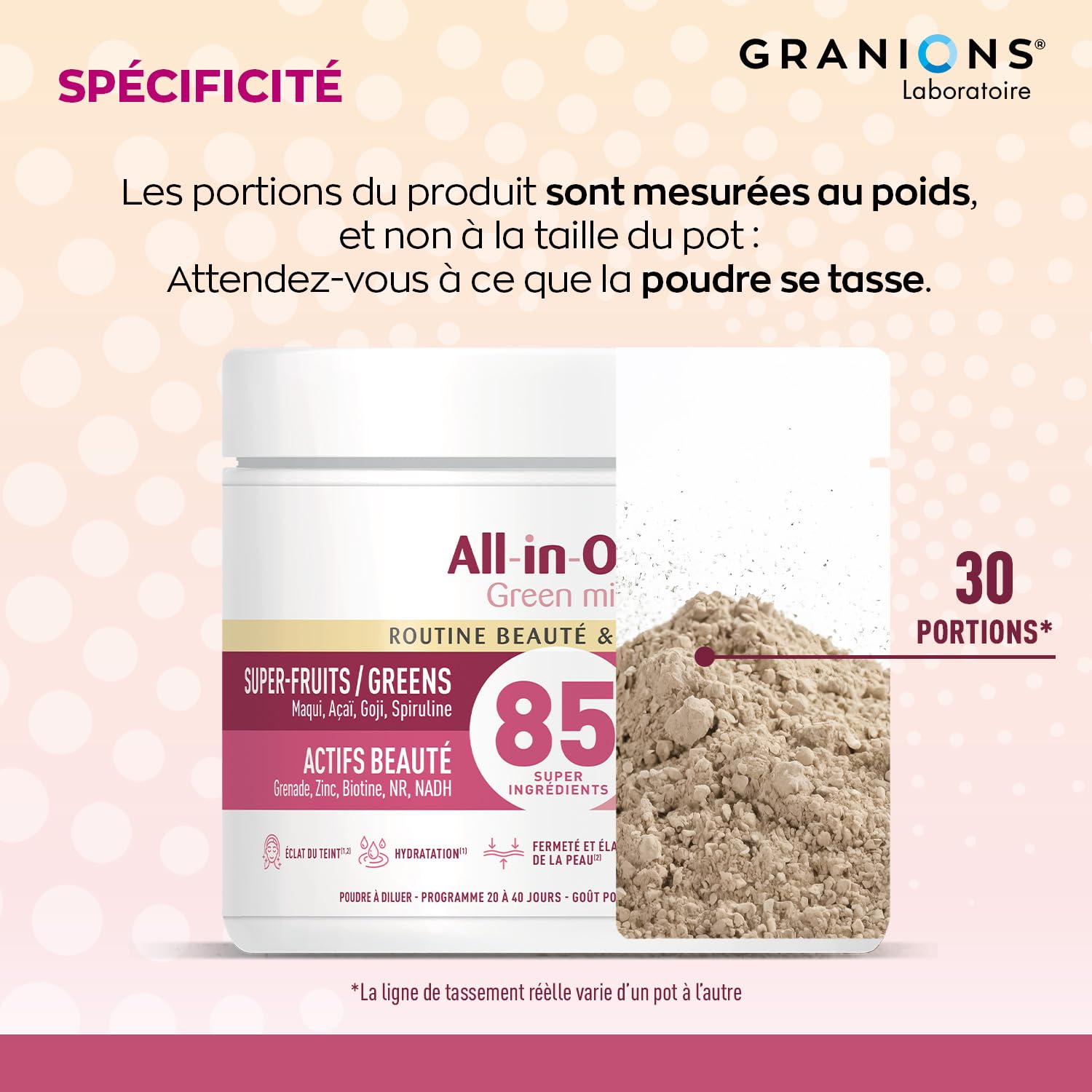 GRANIONS ALL-IN-ONE GREEN MIX BEAUTÉ & ANTI AGE - Collagene Marin - Acide Hyaluronique - Zinc - Biotine - Collagène - Peau, Hydratation & Digestion - Cure 20 à 40j