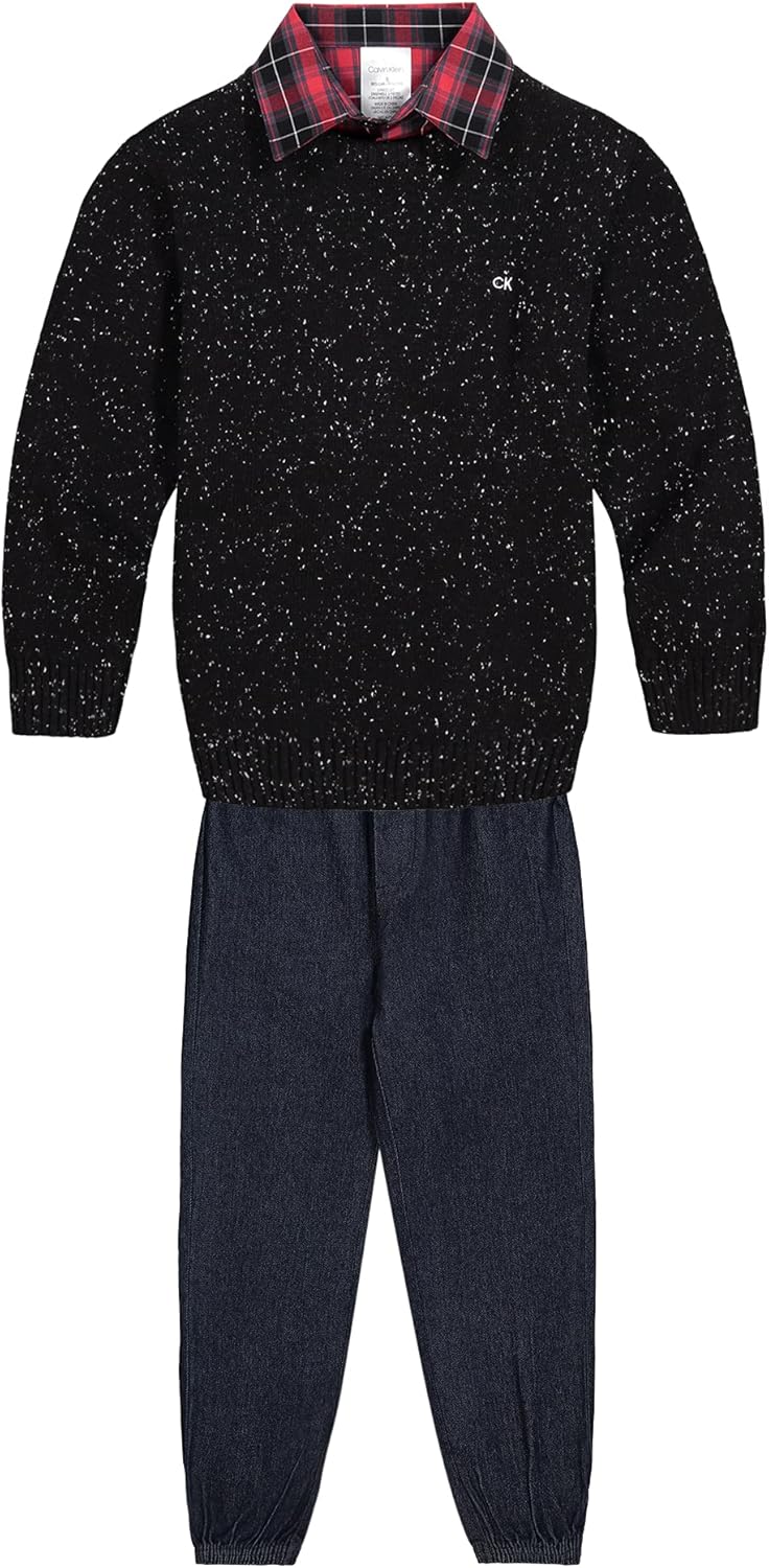 Calvin Klein boys 3-piece Sweater Set With Matching Button-down Shirt and Pants