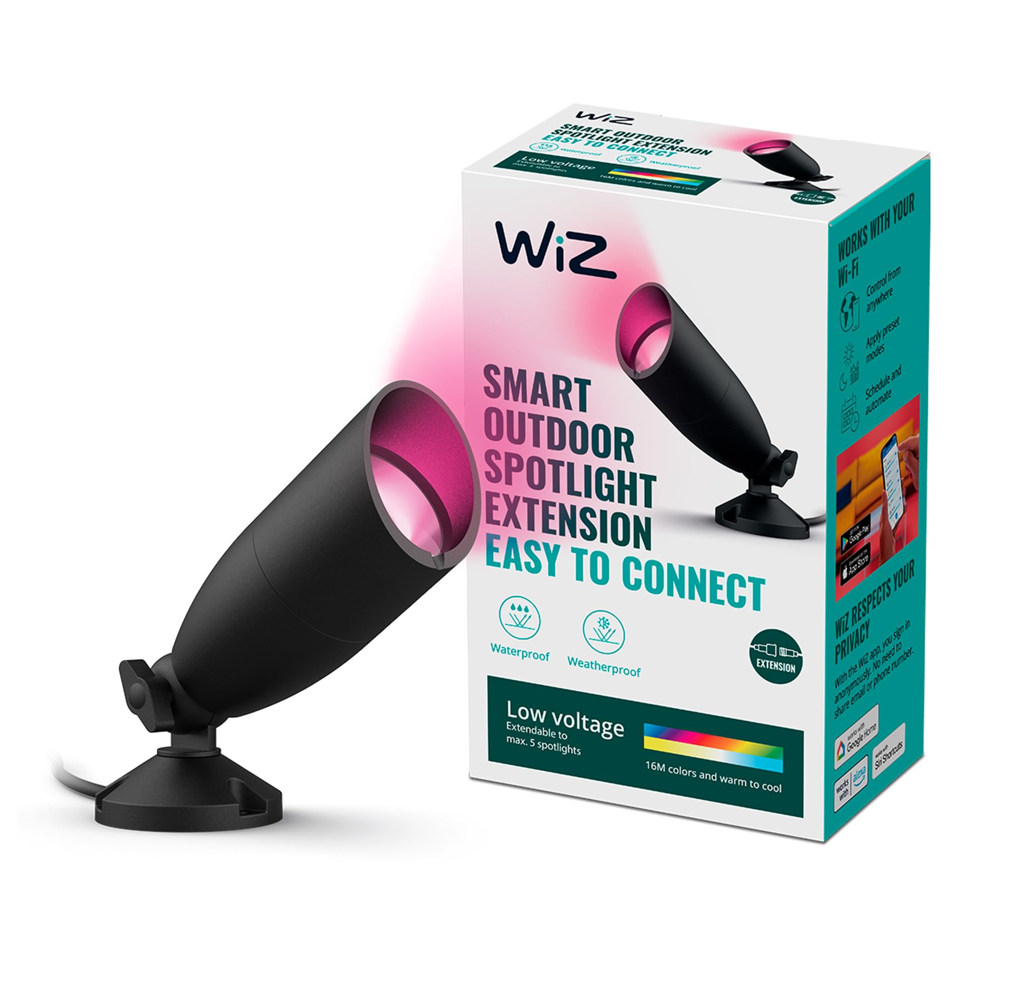 Wiz Black Tunable White And Colour Outdoor Ground Spotlight For Garden, Patio And Terrace Lighting. Wifi Enabled, App Controlled.