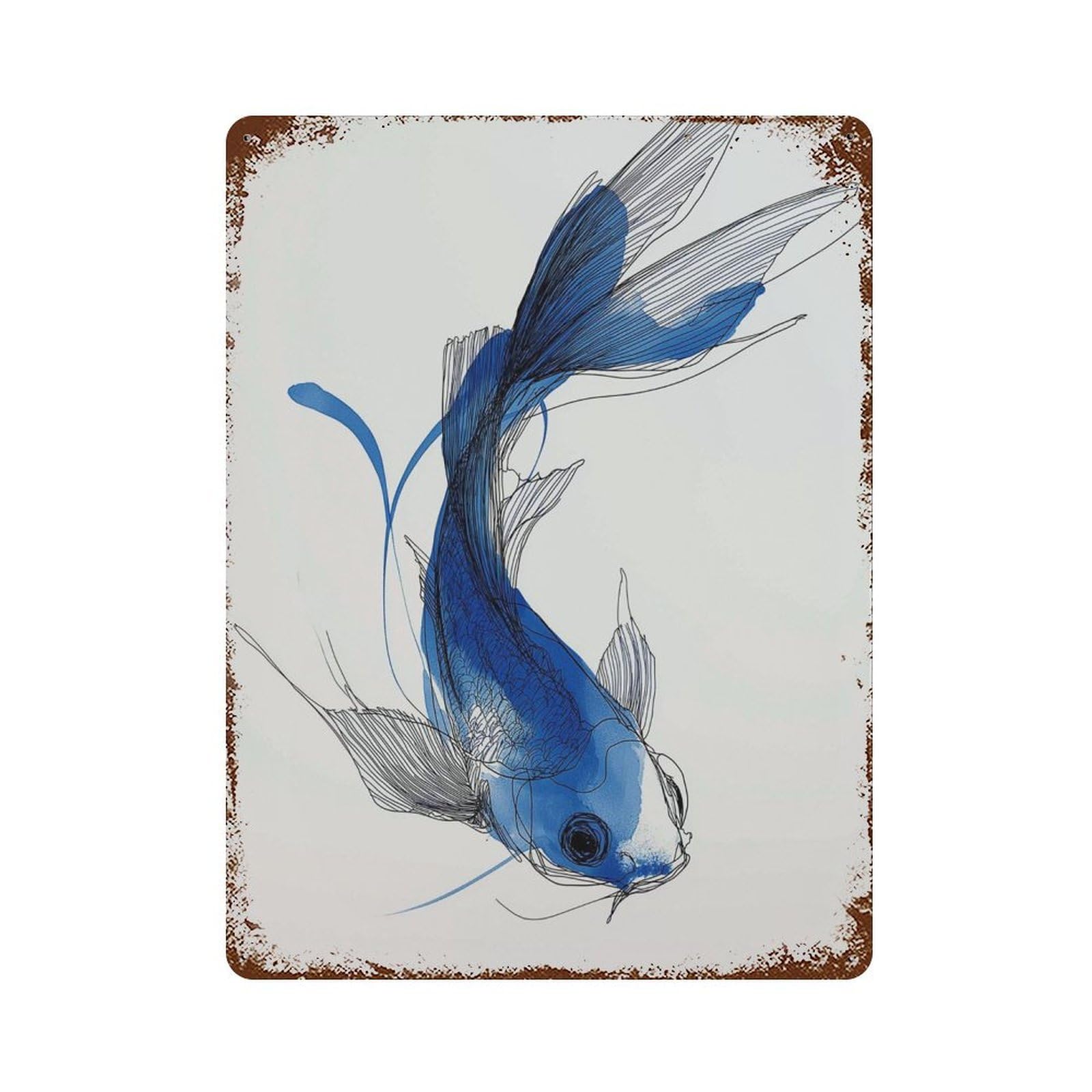 xiaoxiaoshen Blue Koi Fish Minimalist Japanese Elegant Aquatic Modern Wall Decor Art Metal Tin Poster Modern Home Decor Art Home Bar Shop Decorations Vintage Sign 40x30cm