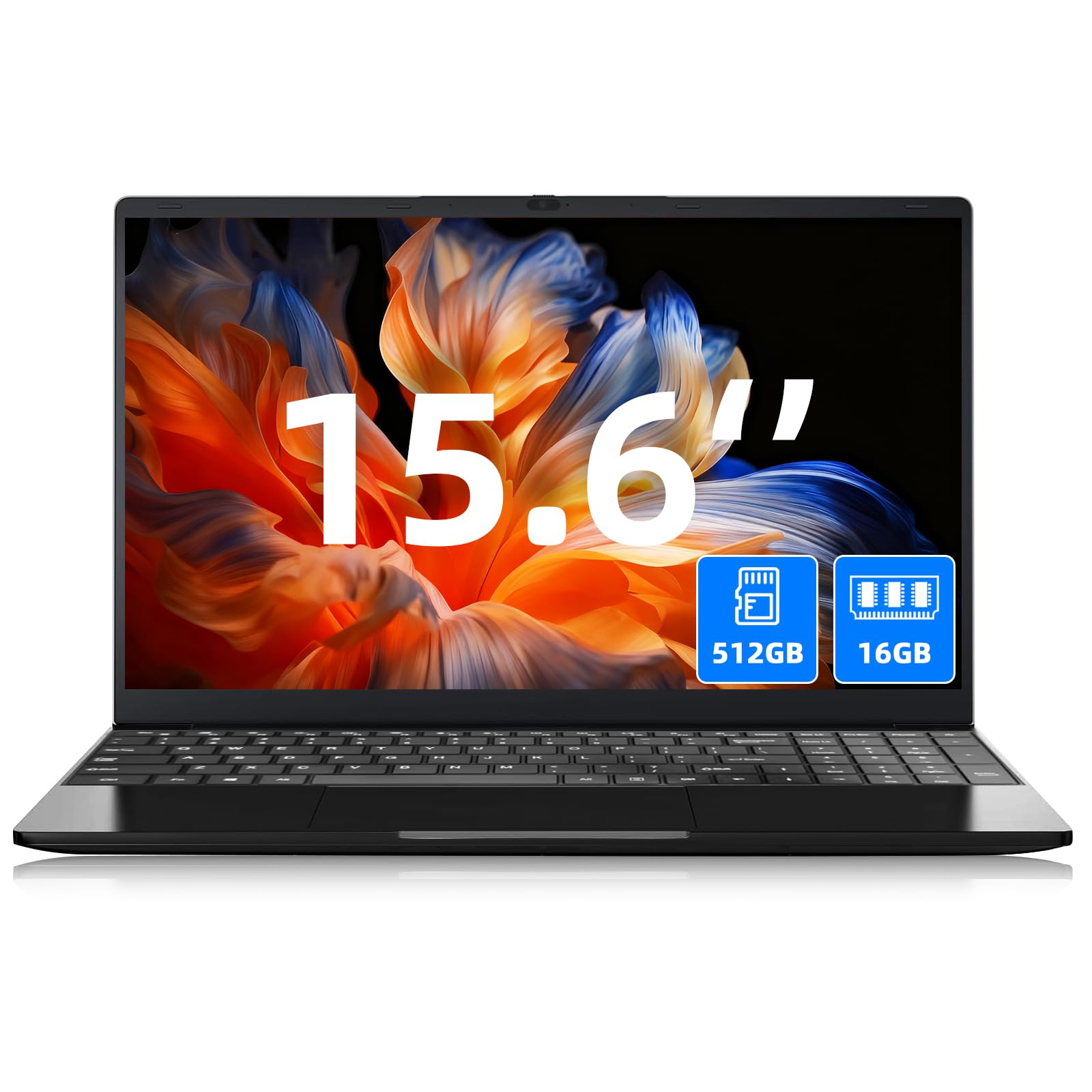 Notebook 15,6'' N5095 Quad Core, 16GB RAM 128GB SSD, Schermo FHD IPS, Tastiera Retroilluminata, Lettore di Impronte, WiFi 5, PC Portatile Leggero per Studio, Lavoro e Casa (Tastiera UK+pellicola IT)