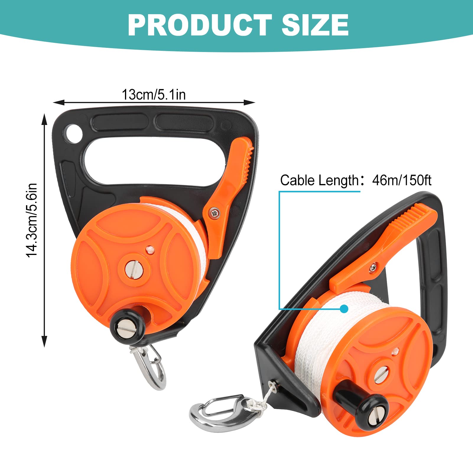 Scuba Dive Reel, 150ft Diving Line Reel, Finger Spool Float Lline Spearfishing Spool Tauchausrüstung mit Griff Kartenposition für Tauchausrüstung Unterwassertauchen