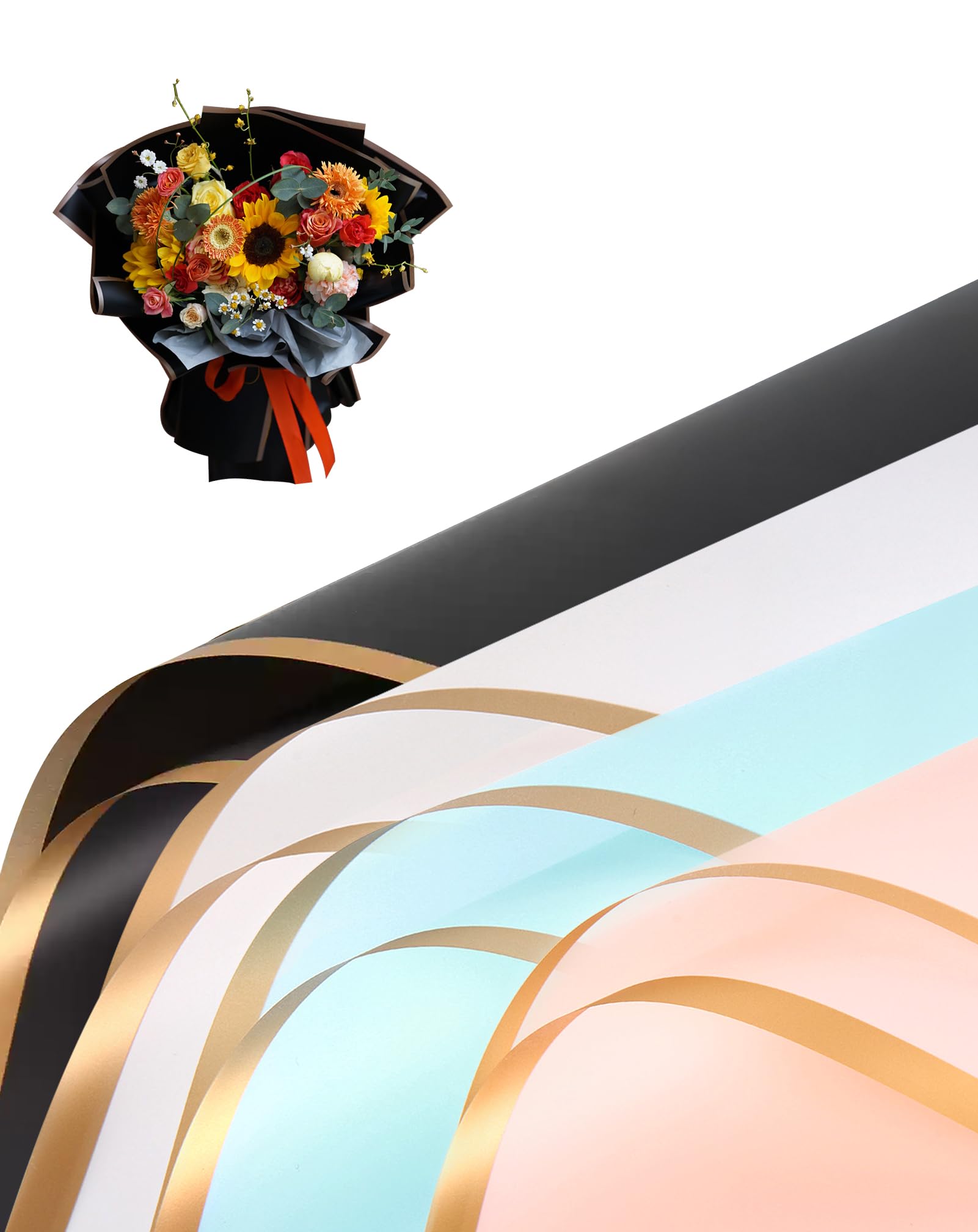 TINGSING 80 Sheets Flower Wrapping Paper, Waterproof Bouquet Wrapping Paper with Gold Edge, 22.4''x22.4'' Flower Paper Wrap, Florist Supplies Packaging Paper for Wedding Birthday Gift DIY, 4 Colors