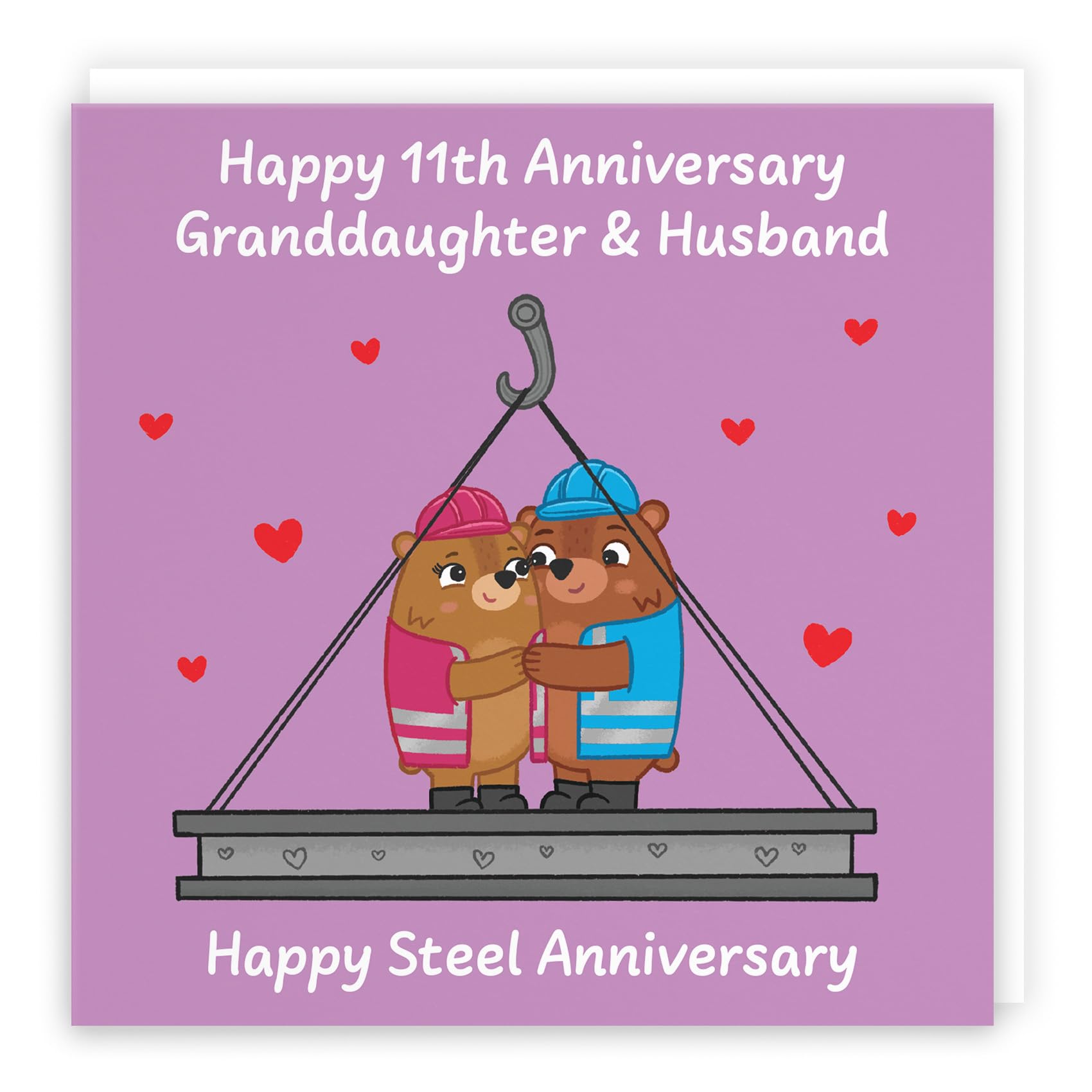 Hunts England, Granddaughter And Husband 11th Anniversary Card, Steel Anniversary, 11 Years, Cute Fun Bears Card