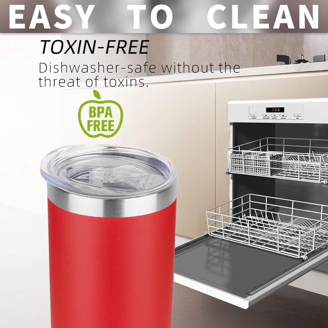 HASLE OUTFITTERS 20 oz Skinny Tumblers Bulk Set, Stainless Steel Insulated Slim Tumblers with Lids, Reusable Double Wall Travel Coffee Mugs, Durable Powder Coated Travel Water Cups(Red, 8) - Image 5