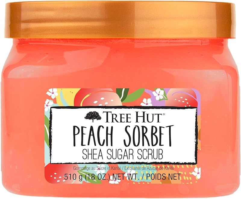 Tree Hut Peach Sorbet Body Scrub, Exfoliating Sugar Scrub, Vegan, 18 Oz | Exfoliating & Nourishing with Shea Butter & Essential Oils, Body Exfoliator for All Skin Types, Self Care Gifts for Women