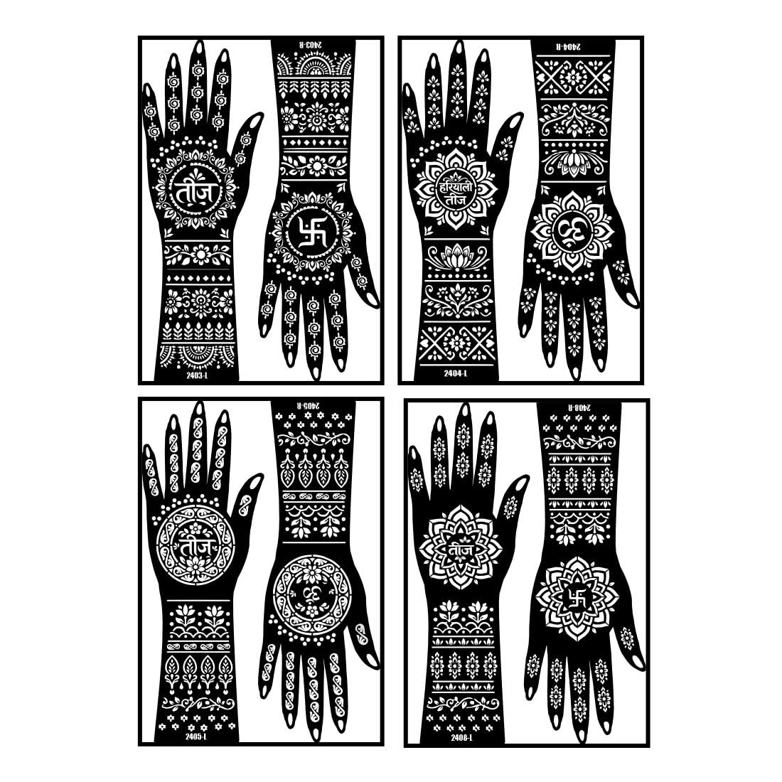 VOORKOMS Louts Flower Teej Mehndi Stencil Sticker Combo For Elegant Look-image-29