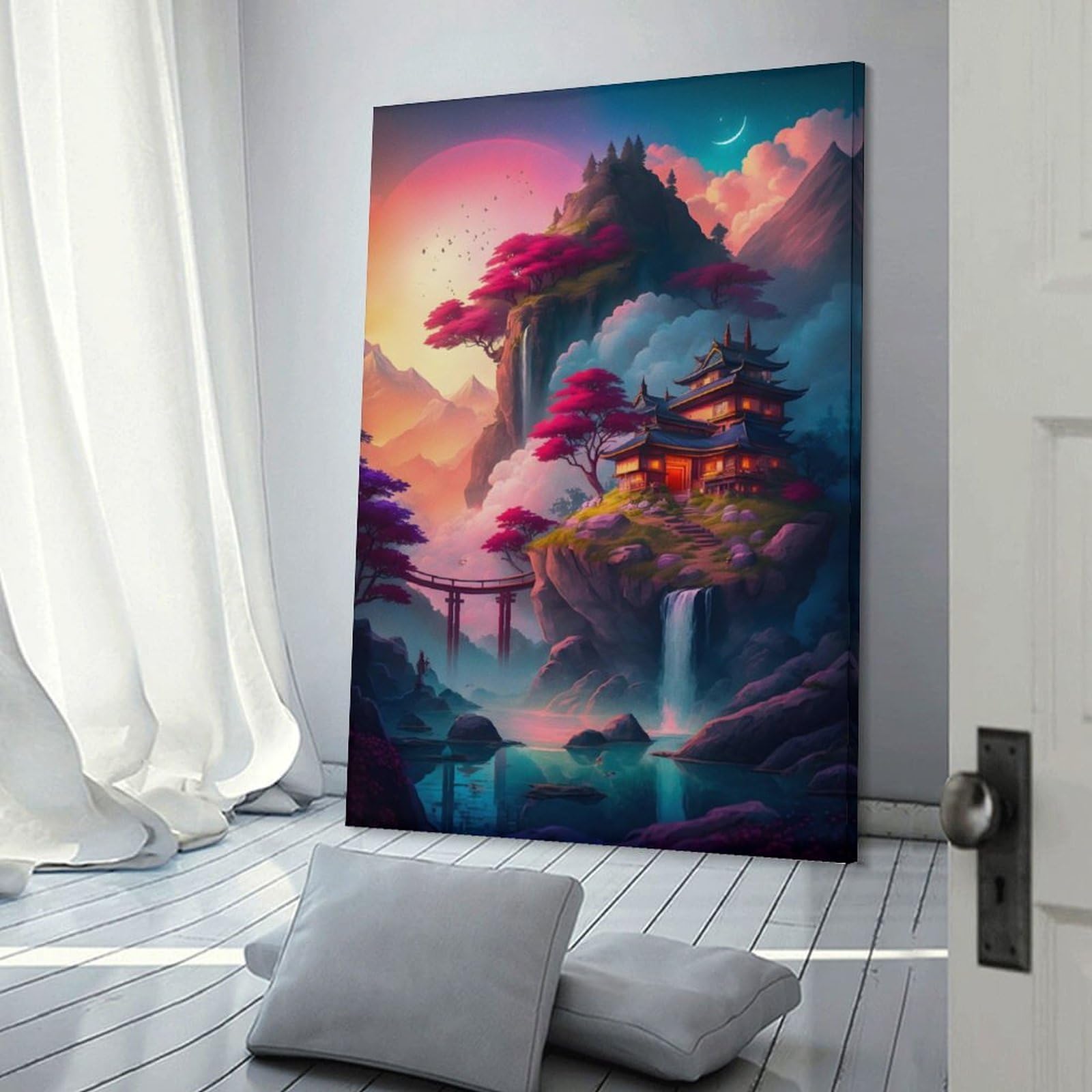 Junmoney Fantasy Village The Mount Canvas Wall Decor, 24x36inch(60x90cm), for Home Walls, Creative Rooms Or Shared Spaces, Stylish Home Artwork for Focal Walls