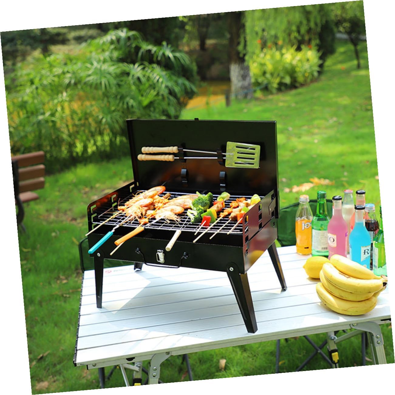 Portable Folding Bbq Grill 44x27x47cm with Accessories, Lightweight Outdoor Camping Barbecue Stove for Hiking, Tailgating, and Picnic