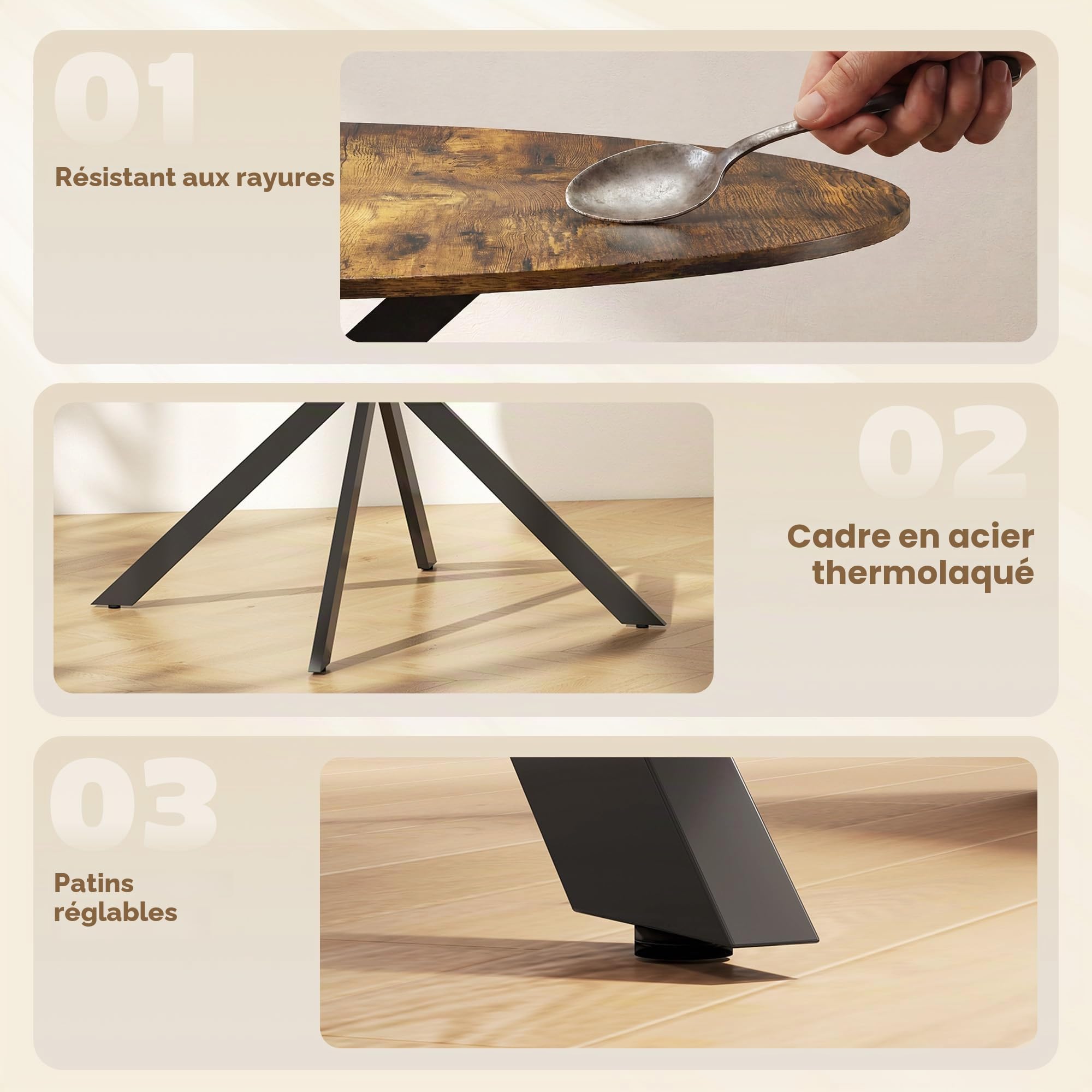 HOMCOM Table à Manger Industrielle pour 4, Ø 120 cm, Brun Rustique