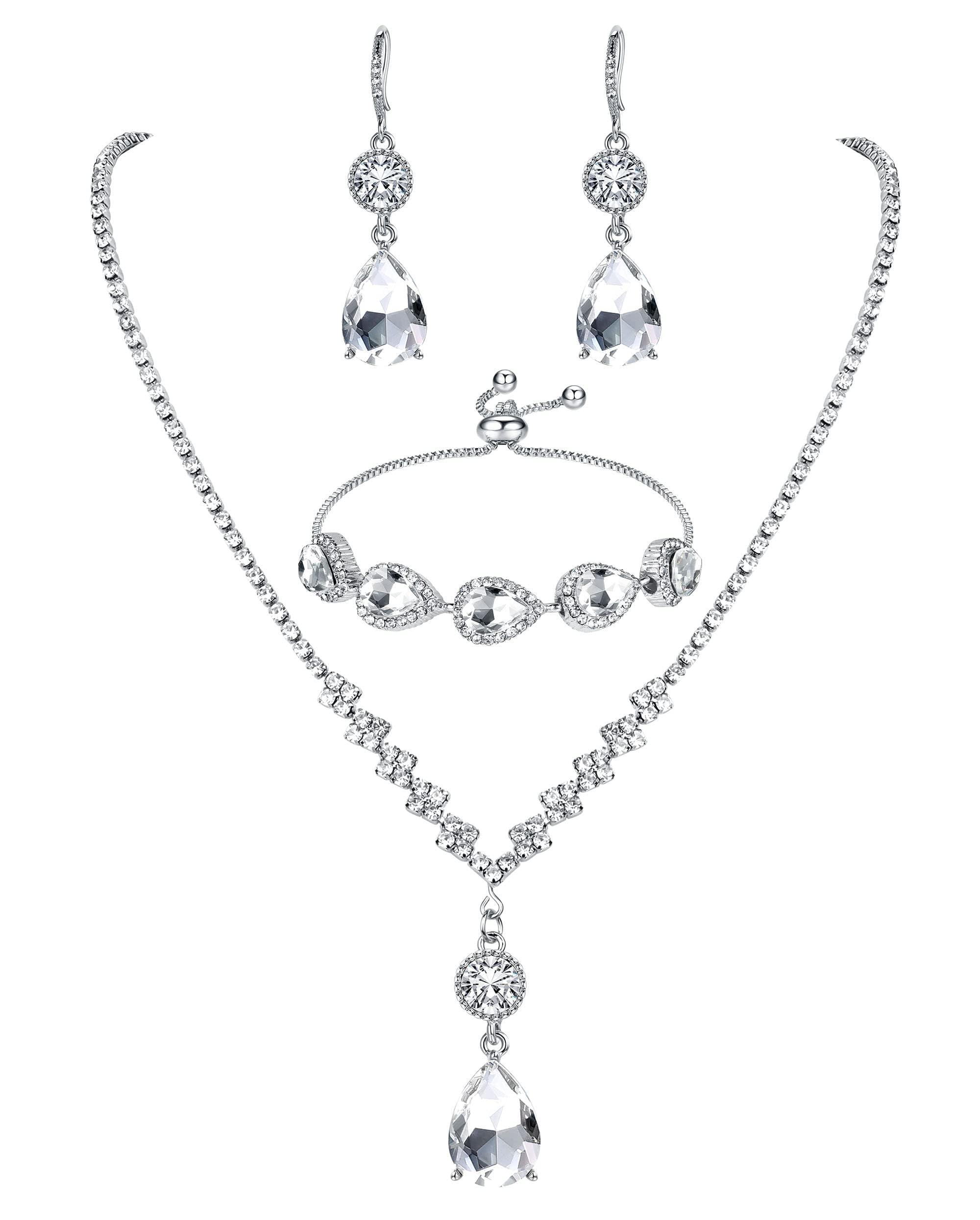 Morfetto Conjunto de Joyas Nupciales para Boda, Collar de Diamantes de Imitación, Pendientes en Forma de Lágrima para Novia, Dama de Honor, Cristal, Baile de Graduación, Bisutería