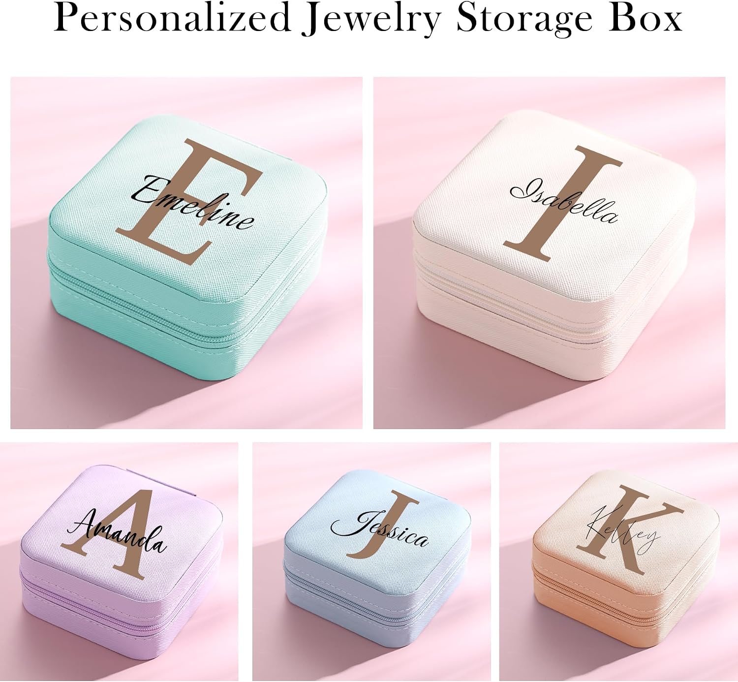 MeMeDIY Personalized Jewelry Box with Name Birth Flower Custom Leather Travel Jewelry Case Organizer for Rings/Earrings/Necklaces Wedding Bachelorette Party Gifts for Women Mom -H2 image 2