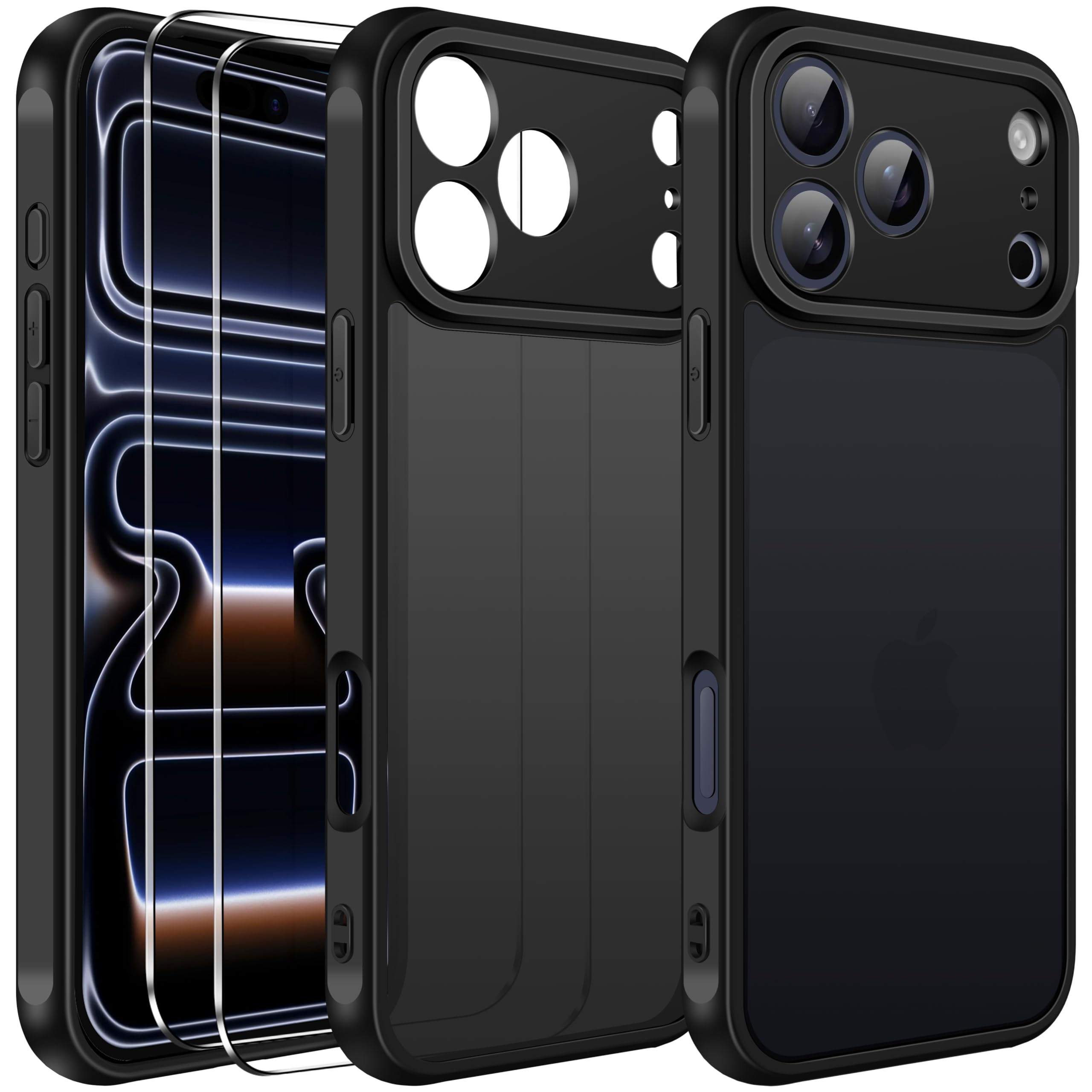 iVoler Cover Opaca per iPhone 17 Pro con 2 Pezzi Pellicola Vetro Temperato, [Antiurto di Grado Militare] [Protezione Fotocamera] Custodia Traslucida Sottile Anti-Impronte Case - Nero
