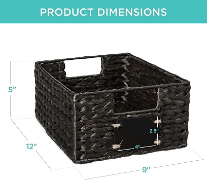 Best Choice Products Set of 4 9x12in Water Hyacinth Pantry Baskets, Woven Organizers w/Chalkboard Label, Chalk Marker - Black