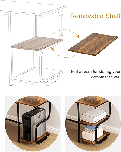 Miniatura 10 de Teraves - Escritorio moderno en forma de L con estantes, escritorio de computadora/escritorio de juegos para oficina en casa de 64.84", mesa de