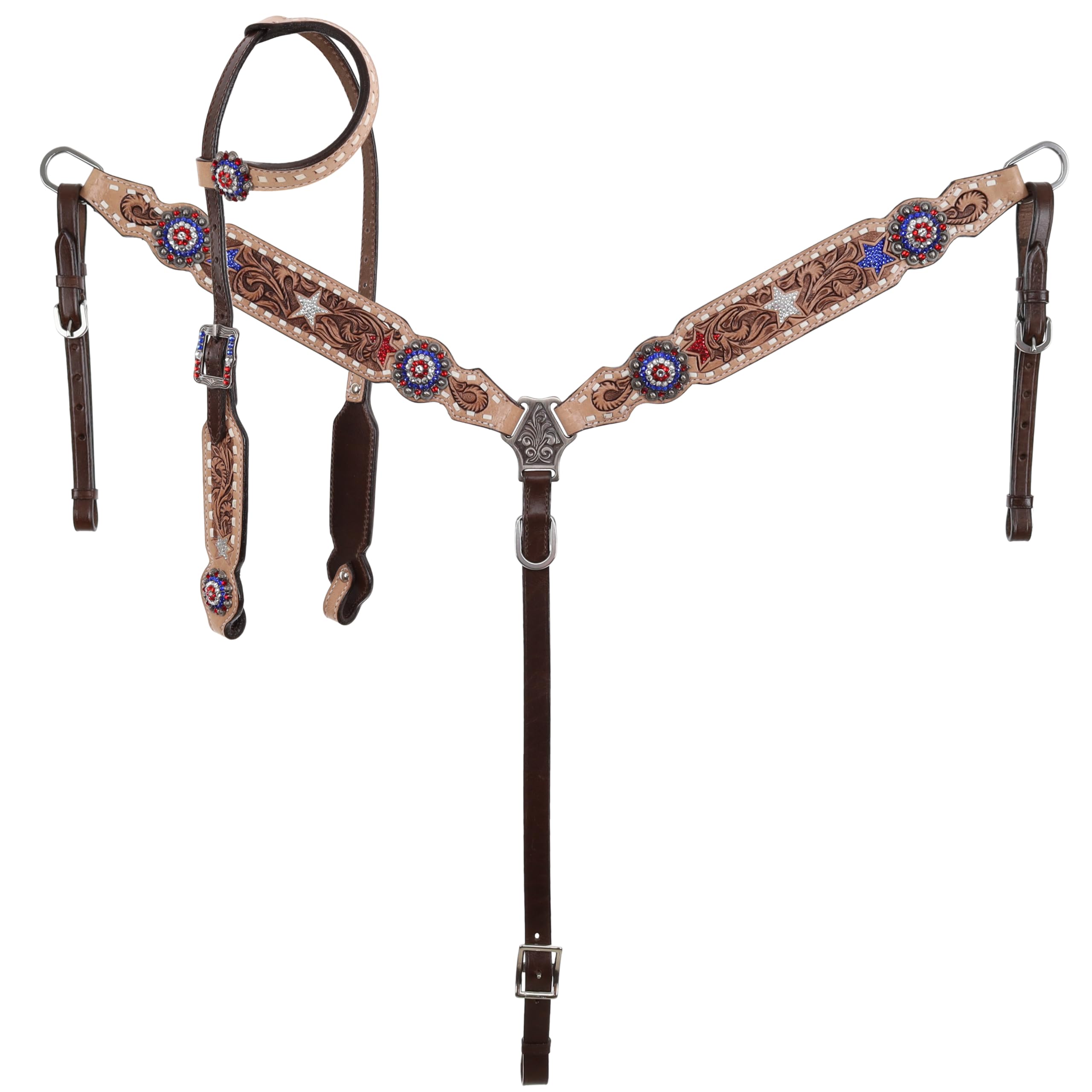 Showman Patriot Single Ear Headstall & Breast Collar Set