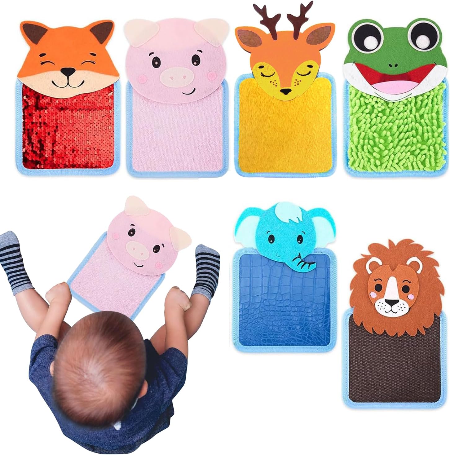 6 Pcs Animal Sensory Mats,Sensory Tiles for Kids,Sensory Mat Toy Kit, Animal Theme Mini Sensory Tiles Assorted Textured Sensory Walls Panel for Autistic Boys Girls