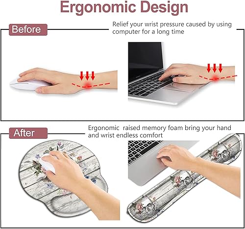 Miniatura 4 de Alfombrilla de mouse con soporte de muñeca, alfombrilla de mouse de gel ergonómica, reposamuñecas de teclado de espuma viscoelástica, diseño de