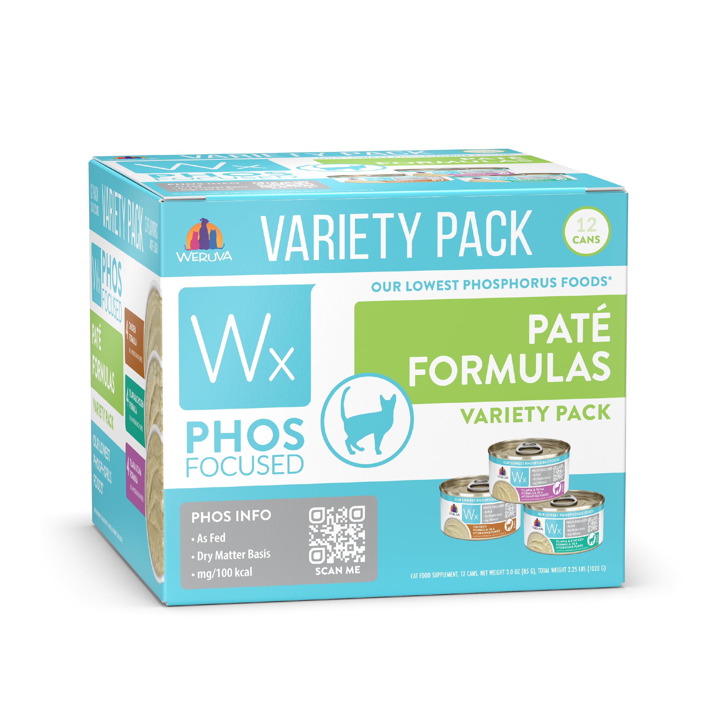 Weruva Wx Phos Focused, Pate Formulas Variety Pack, 3oz Can (Pack of 12)