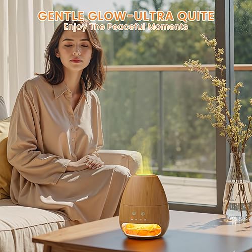 Miniatura 5 de Difusor ultrasónico de aceite esencial con roca de sal del Himalaya, difusor de llama con 7 luces LED, difusor de aceite de aromaterapia pequeño de