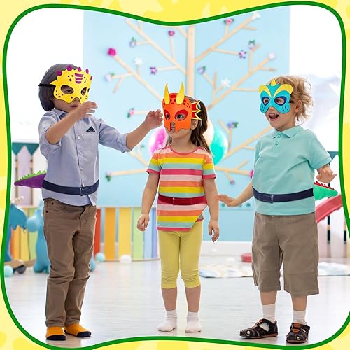 Miniatura 6 de Leitee El juego de 50 piezas de disfraz de dinosaurio incluye 25 colas de dinosaurio de cola de dragón y 25 máscaras de dragón de dinosaurio para