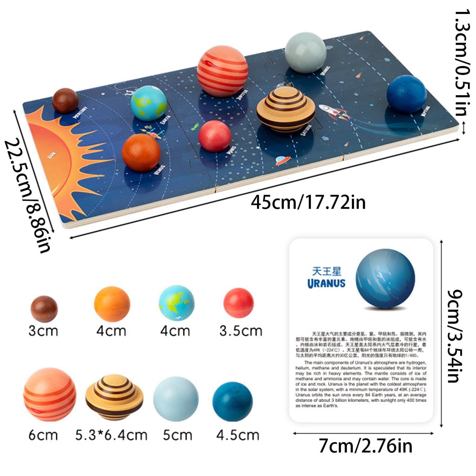 del Solare in Legno Giocattolo Pianeti per Bambini Prescolari | Puzzle Scientifico Stem Pianeti Per Bambini e Bambine, Casa, Soggiorno, Scrivania, Asilo, Pavimento, Viaggio