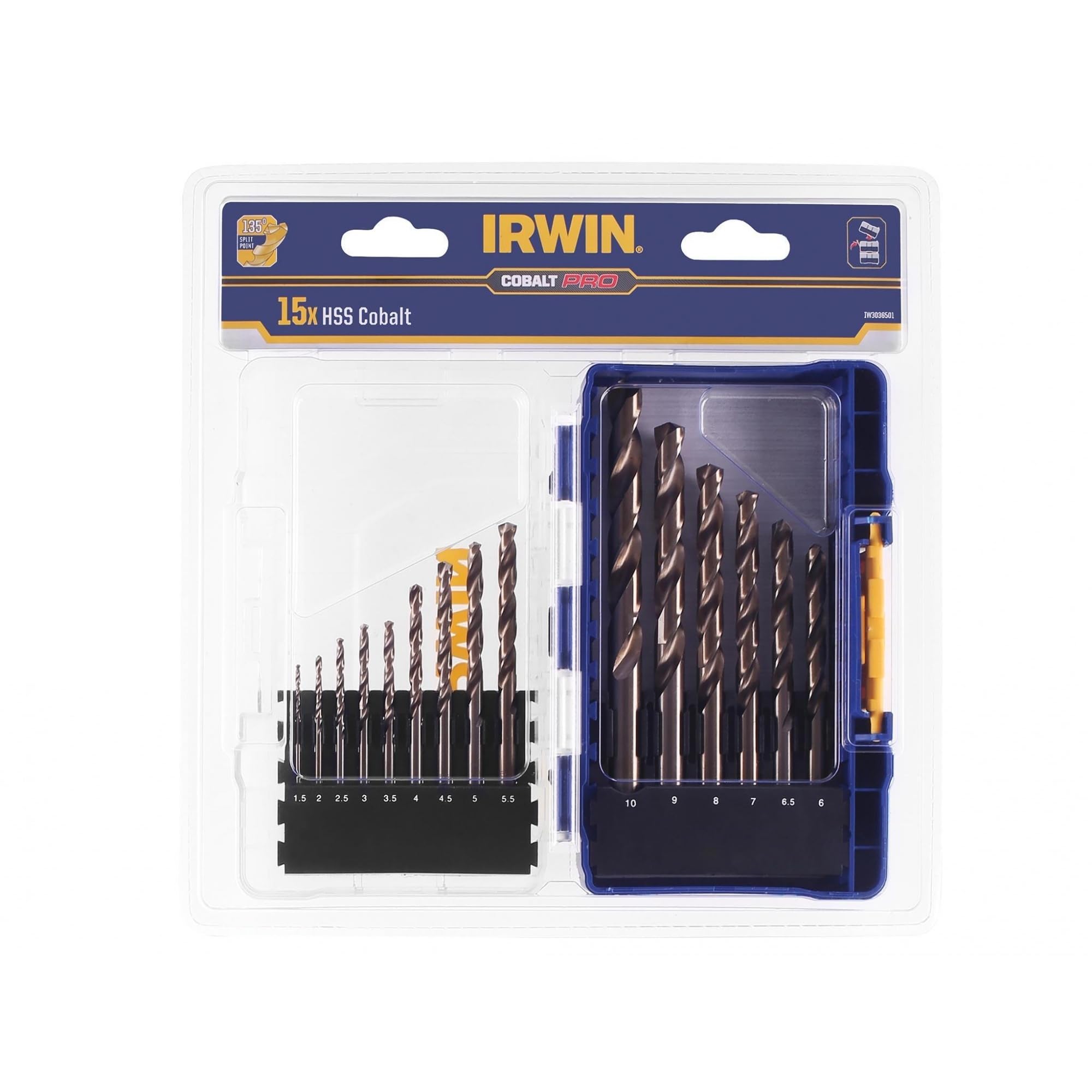 IRWIN® HSS Zestaw wierteł kobaltowych, 15-częściowy