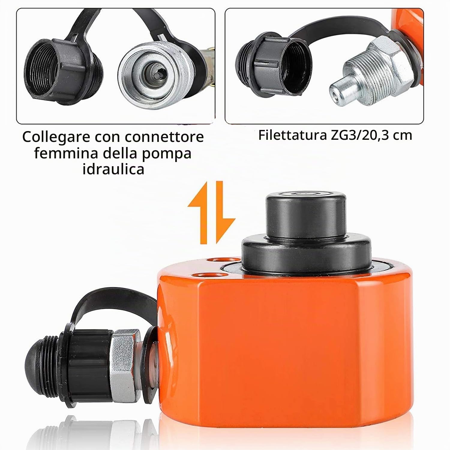 20T Martinetto Idraulico a Due Pezzi 26mm Corsa Altezza 57mm, Cilindro Idraulico a Pistone Cylinder Jack Ram Sollevatore Idraulico per Ponti/Edifici/Ingegneria Meccanica