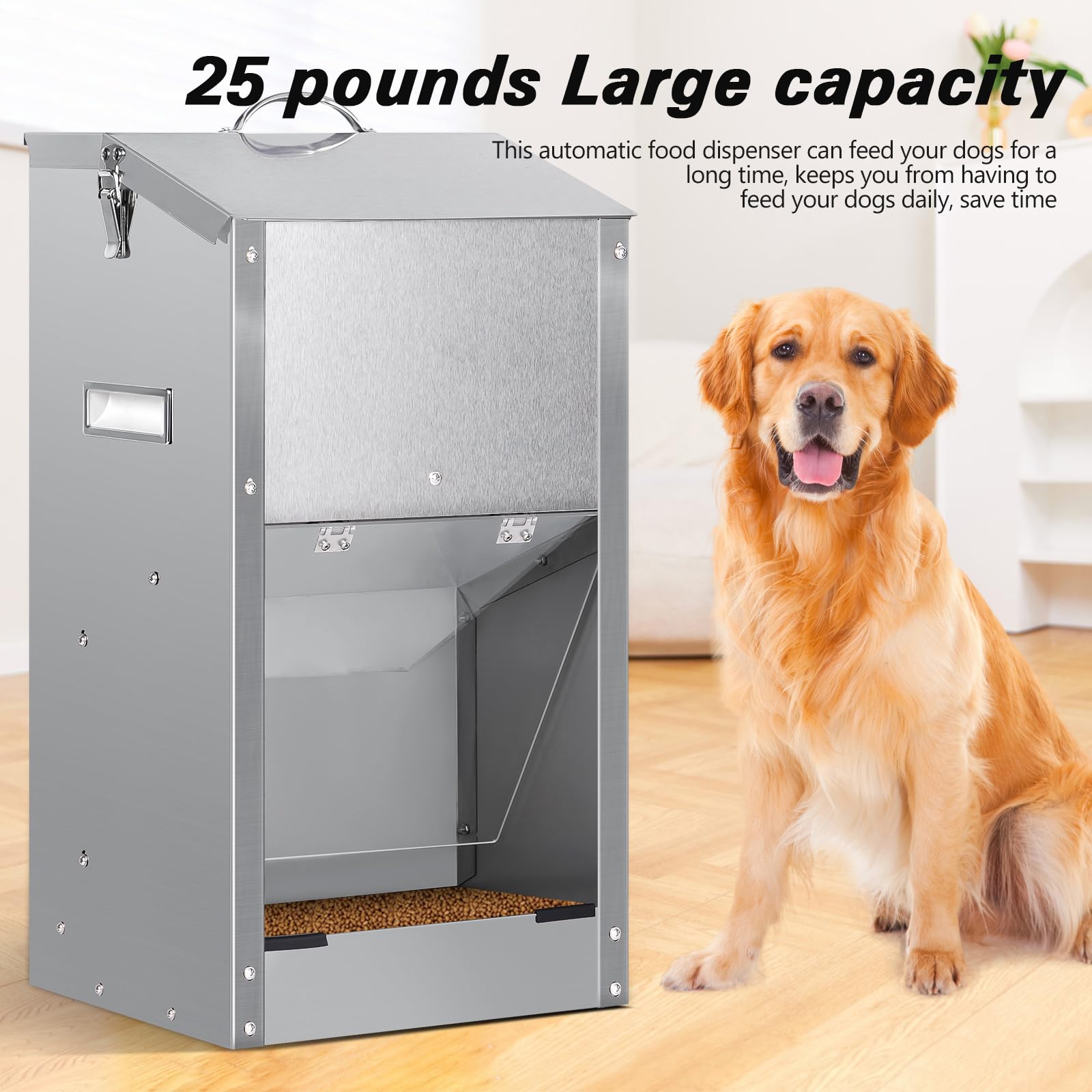 Mangiatoia Automatica Per Cani A Gravità - Capacità 11Kg, Acciaio Inox, Per Esterno E Interno - Foto 7