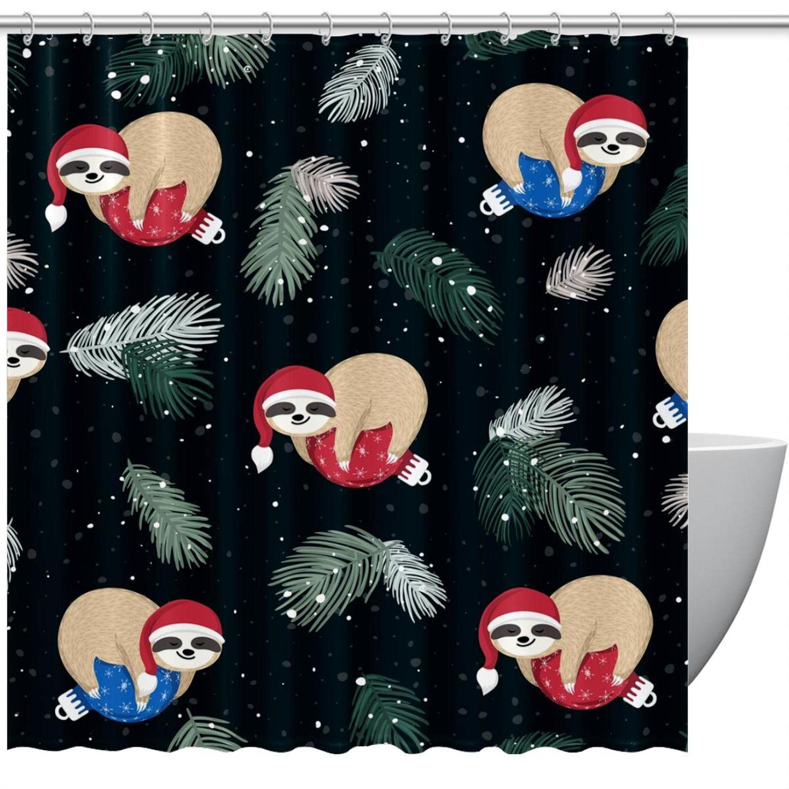 Rideau de douche Noël paresseux 183x183 cm étanche et anti-moisissure pour baignoire