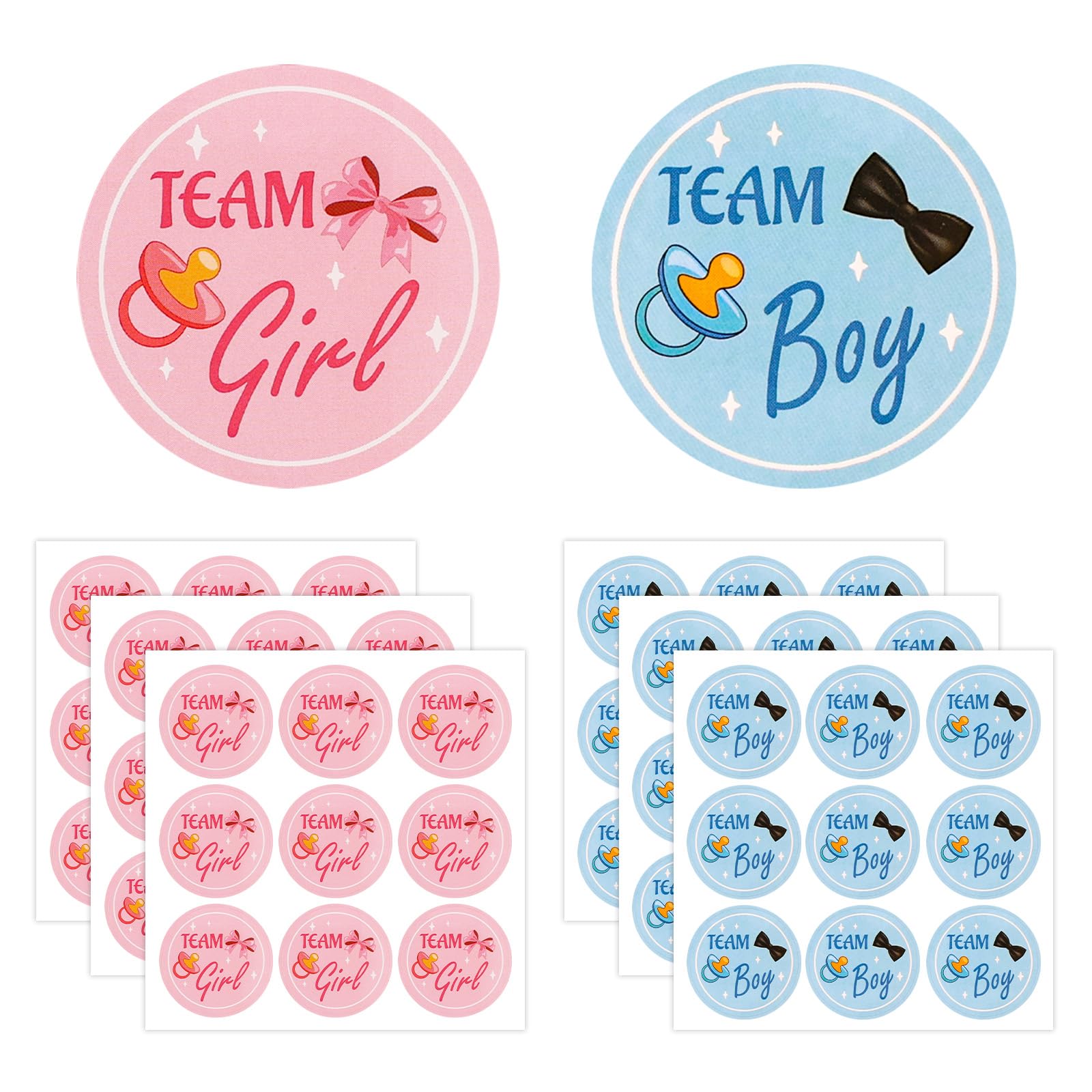 54pcs Gender Reveal Stickers, 1.97 Inch Team Boy or Girl Round Decals Blue and Pink Baby Shower Labels for Gift Wrapping Scrapbook Envelope Ideas Games Party Favors Decoration (Baby Nipple)