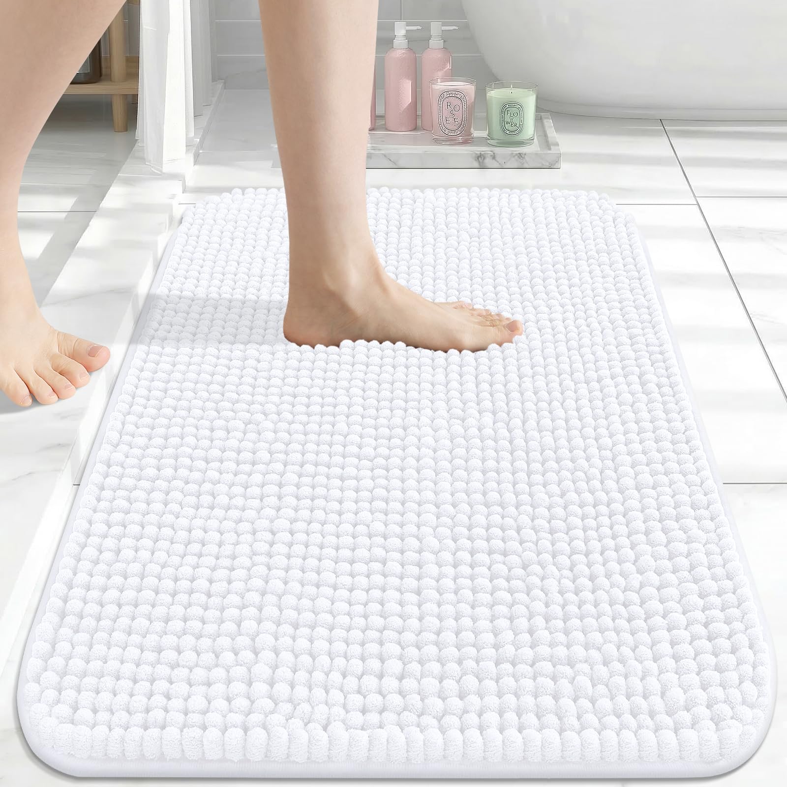 Arotive Chenille Bathroom Rug in White