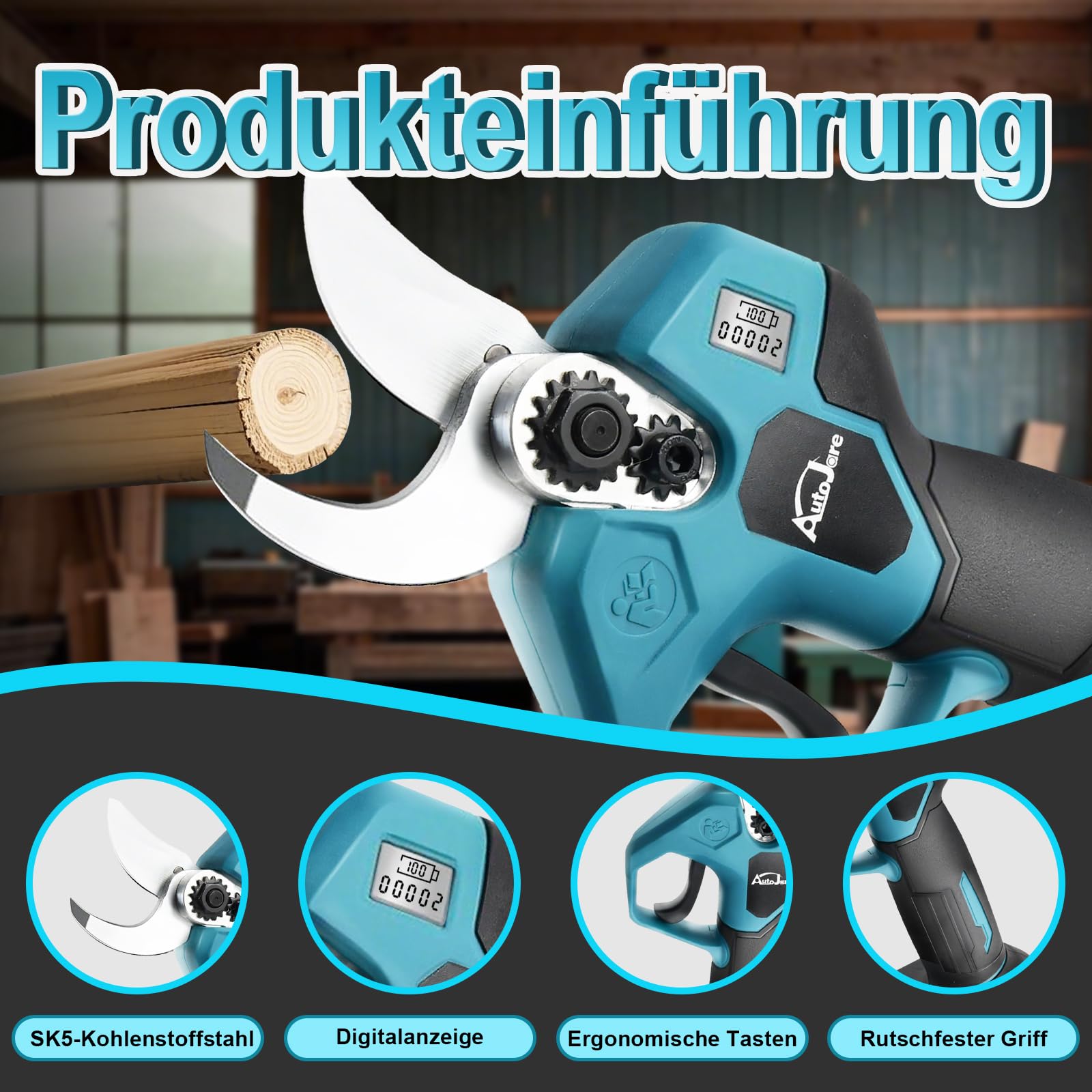 Akku Astschere kompatibel mit Makita 18V Akku Bürstenlose Elektrische Astschere mit 2 Gängen LCD Display Akku Baumschere für Rebschnitt Zweige, Stämme, Büsche (Ohne Akku) | Bürstenlose Elektrische Astschere, mit 2 Gängen, LCD Display, für Rebschnitt Zweig