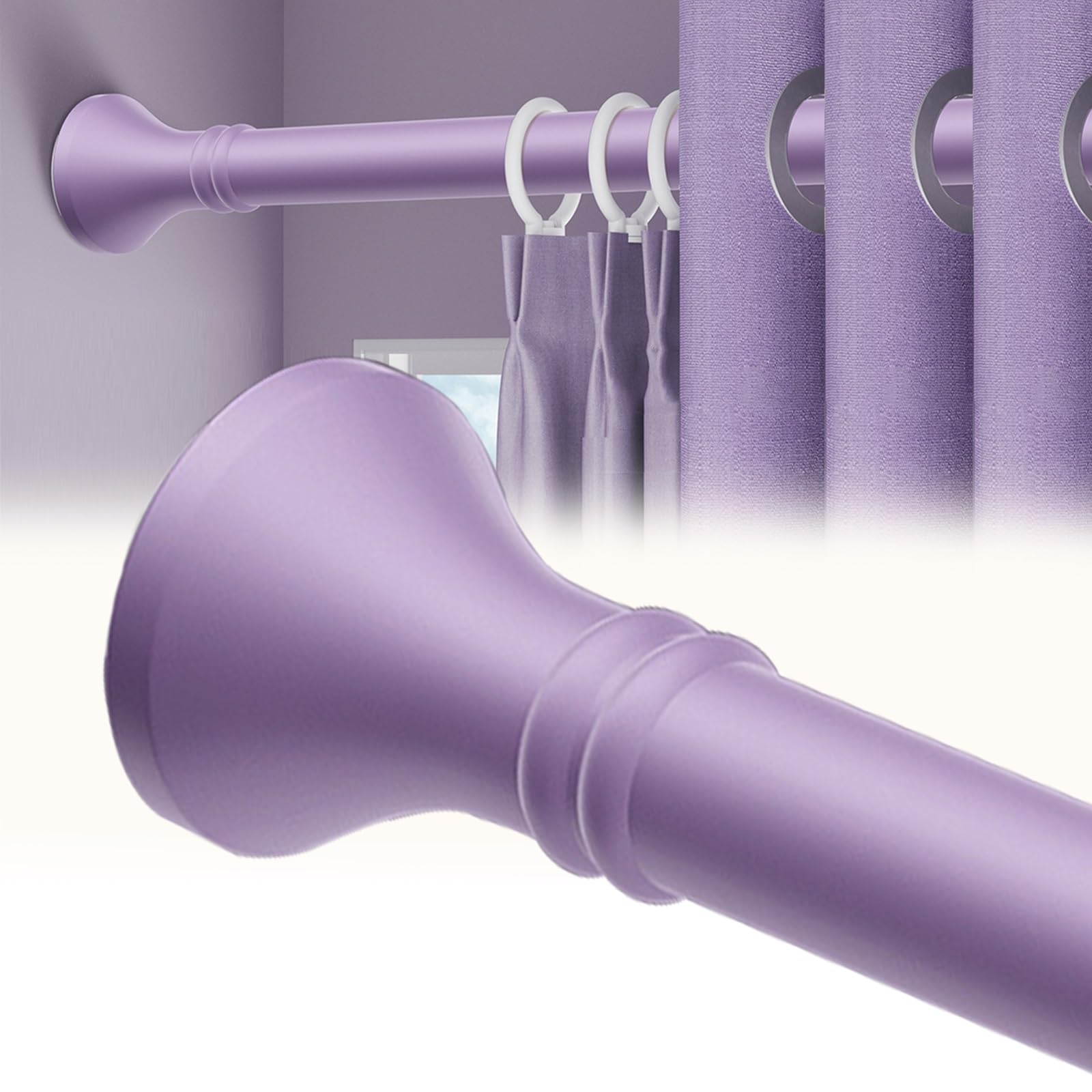 1PC Telescopic Curtain Rod, 40 to 500 cm Adjustable Heavy Duty Tension Rods, No Drill Shower Curtain Rods for Bathroom Closet and Bedroom(Purple,210-300cm)