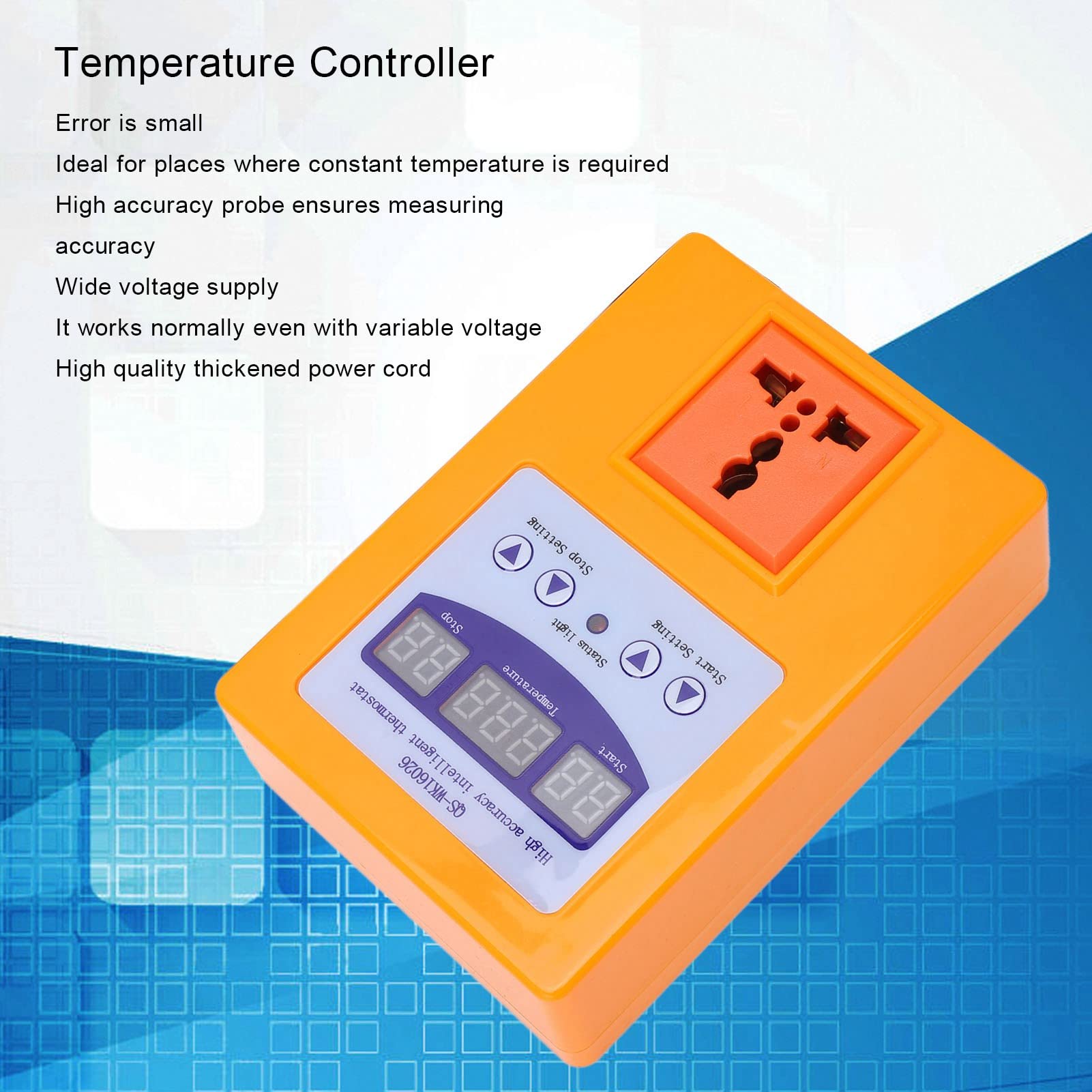Do zastosowań ze stałą temperaturą, cyfrowy regulator temperatury – automatyczny przełącznik termostatu – z wtyczką amerykańską i białą obudową ABS oraz szerokim napięciem (Pomarańczowy)