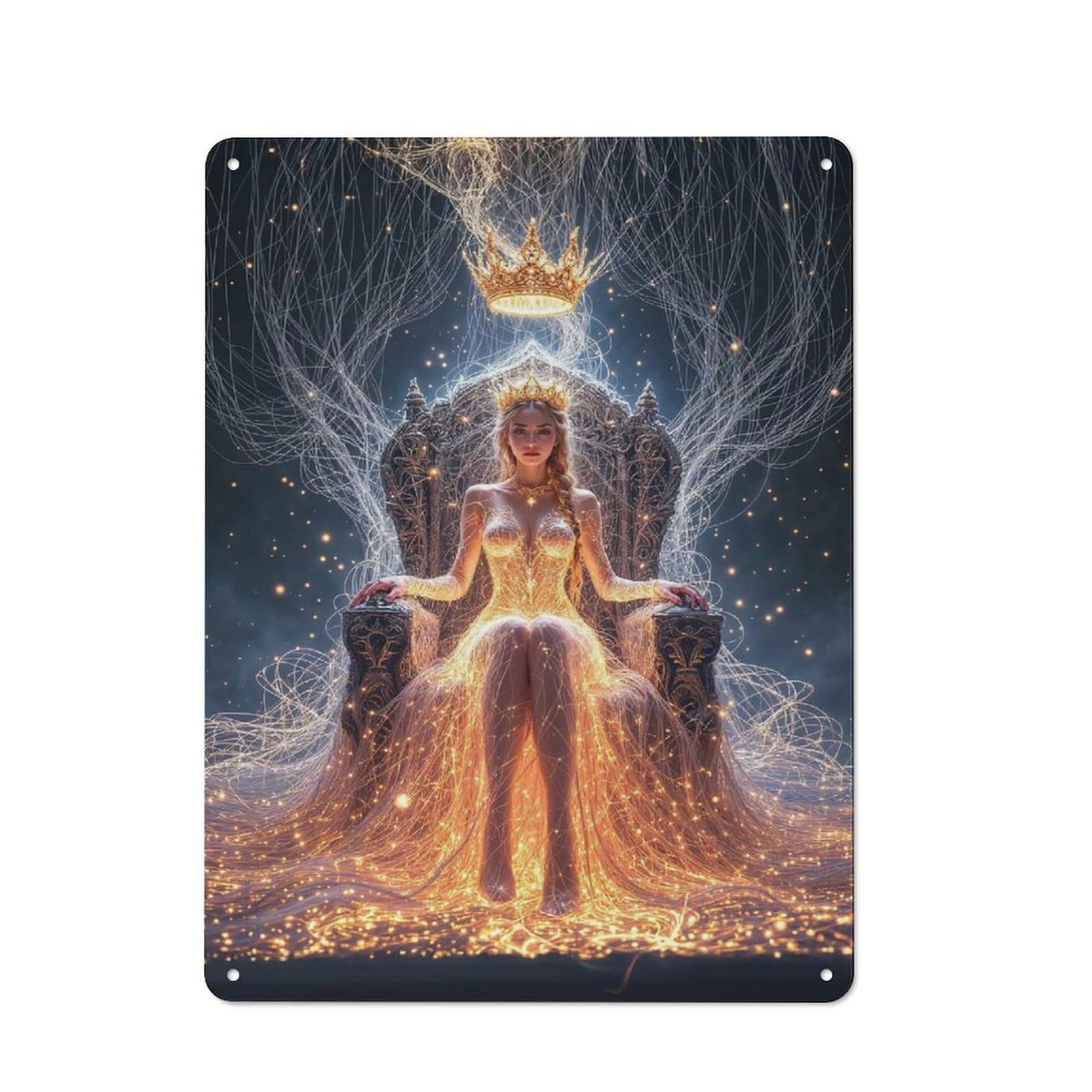 Junmoney Style-4 Farmhouse Golden Queen On Throne Country Metal Sign 40X30cm, Cottage Wall Art For Farmhouse Kitchen, Pantry Or Dining Area