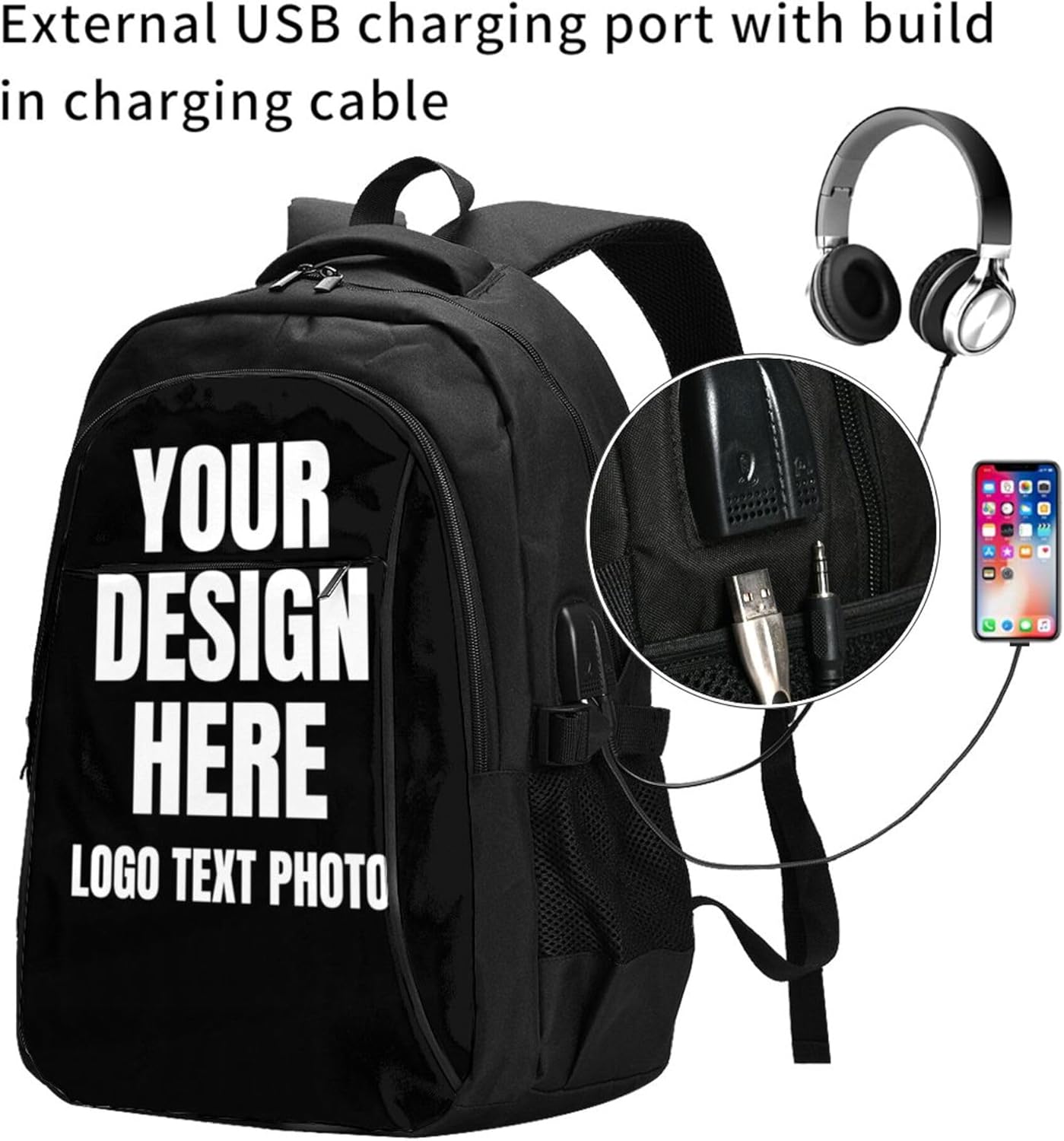 Custom Backpack Large-capacity for Men Women Customize Casual Travel Laptop Backpack for Boy Girl Custom Laptop Bags Design Your Own Text Photo Logo Personalized Backpacks
