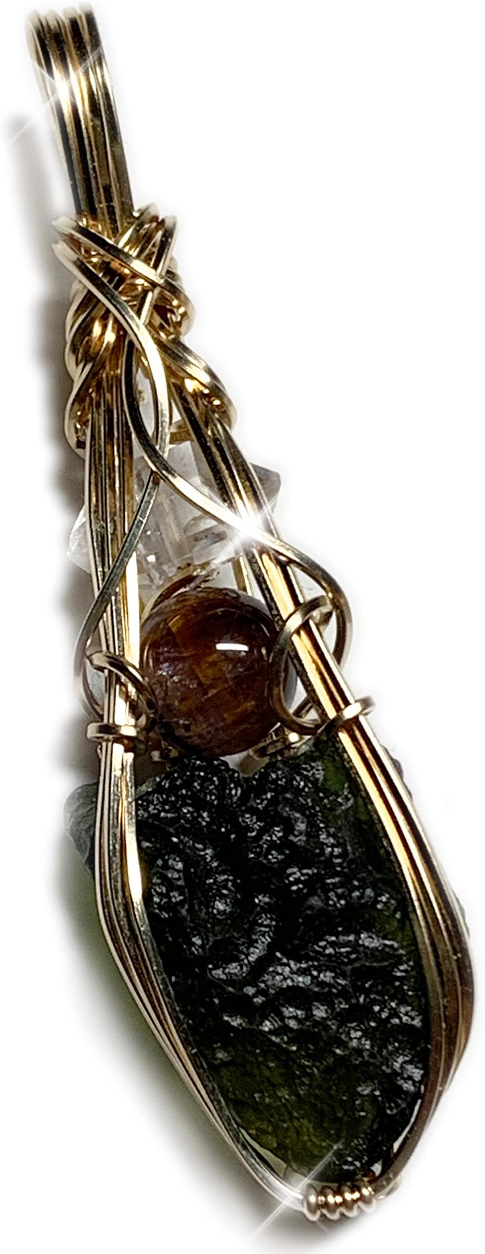Rocks2RingsGenuine Moldavite Crystal with Super Seven Crystal Necklace Pendant Czech Republic Tektite Healing Stones Jewelry Graduation Gift M7G (gold-filled herk sm)