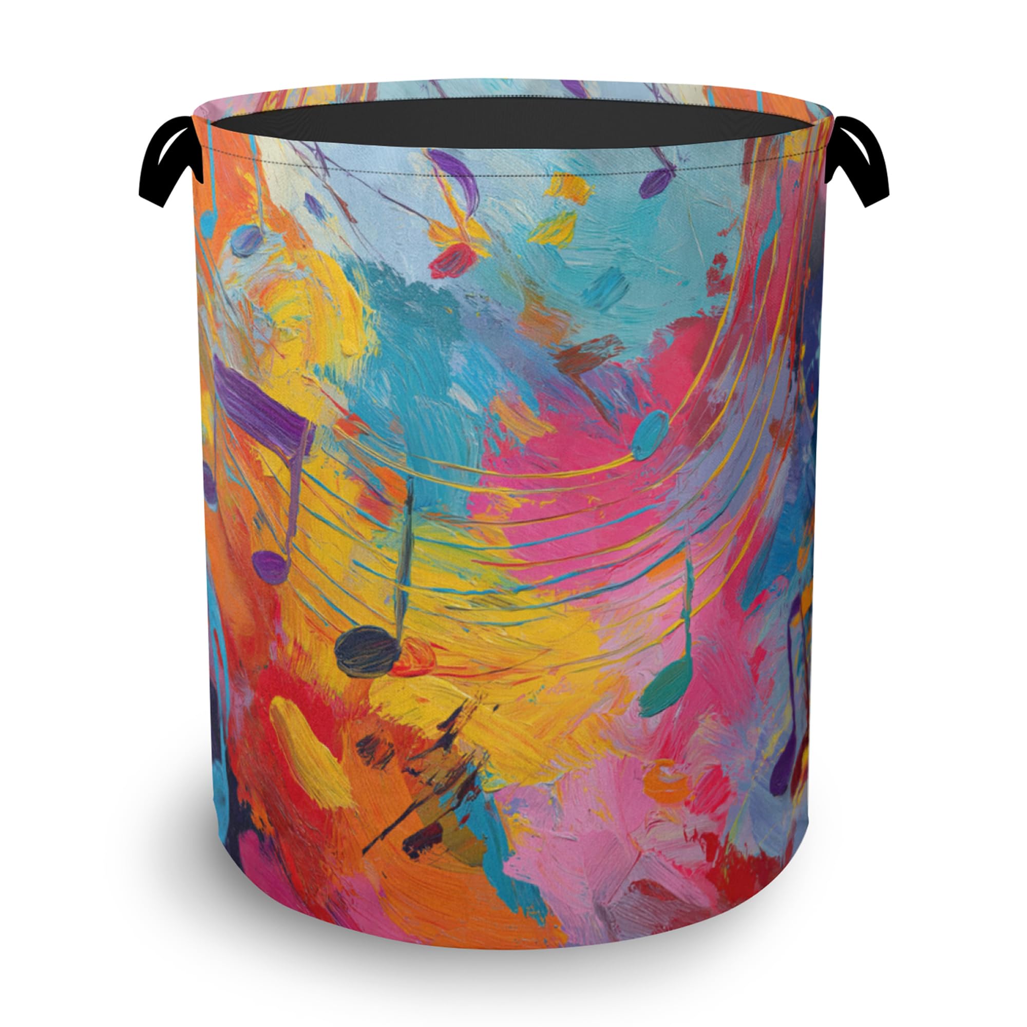Colorful Music Symbols Laundry Basket,Foldable with Handles Tote Bag Oxford Cloth for Bathroom Bedroom Dirty Clothes Storage Bucket 16" x 20.8"